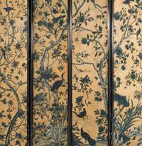 A Chinese Export Blue and White Wallpaper Four-Panel Screen