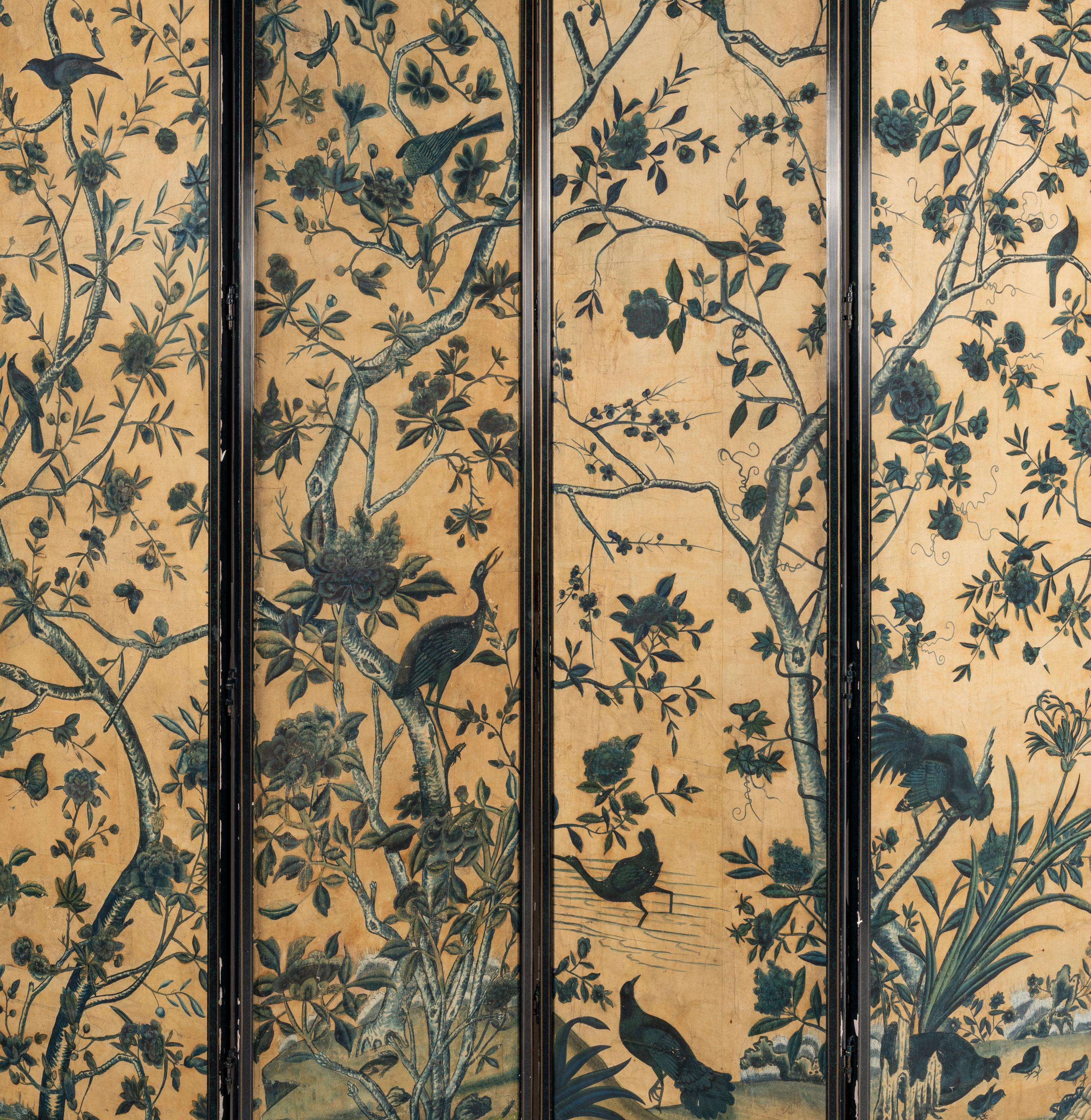 A Chinese Export Blue and White Wallpaper Four-Panel Screen