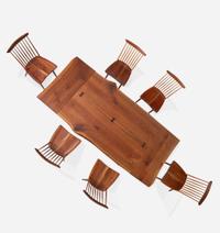George Nakashima (American, 1905-1990) Fine "Frenchman's Cove II" Extension Dining Table and Set of Six "New" Dining Chairs, New Hope, Pennsylvania, 1966
