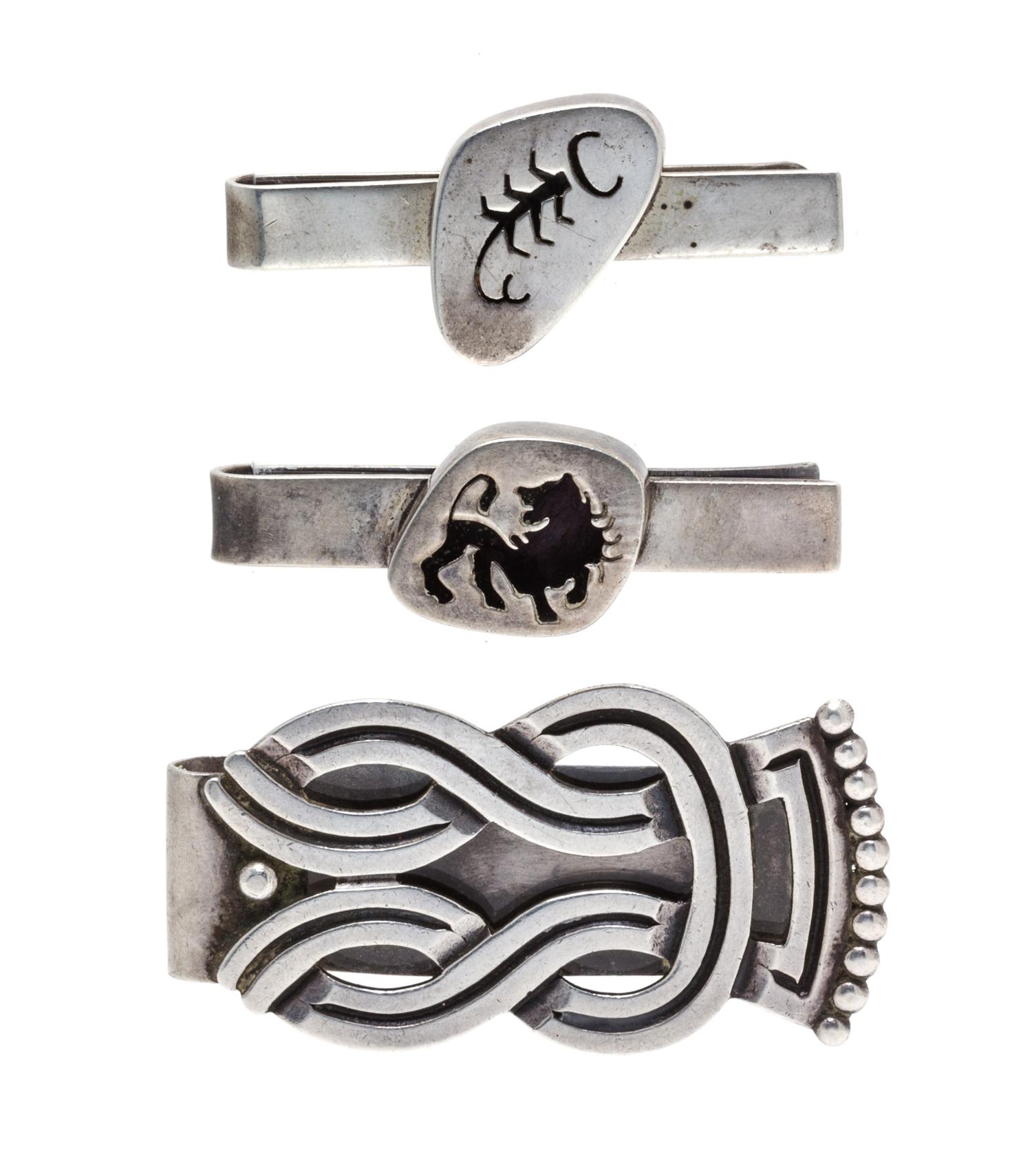 A Collection of Silver Tie Bars and a Money Clip, Los Castillo, 41.30 dwts.