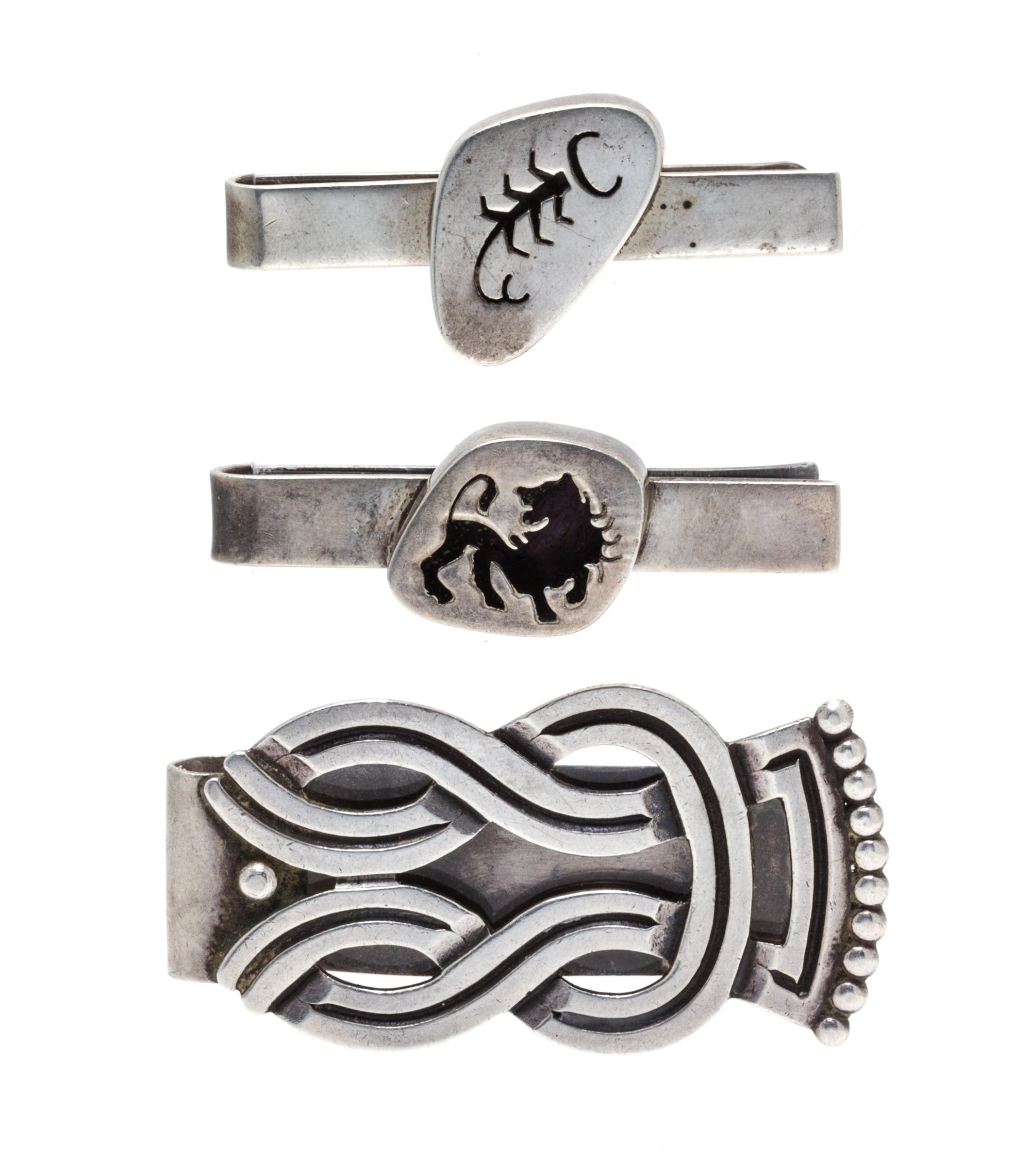 A Collection of Silver Tie Bars and a Money Clip, Los Castillo, 41.30 dwts.