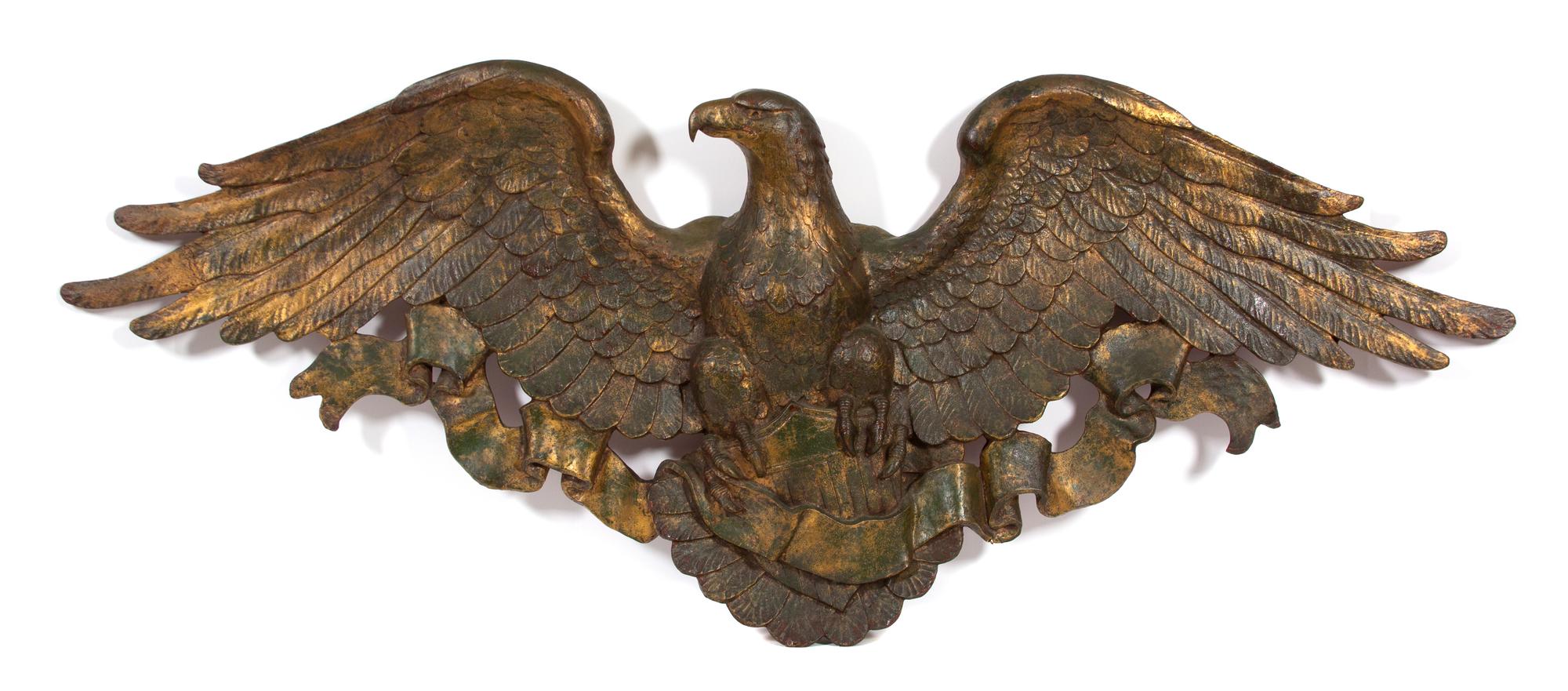 An American Composite Gilt Painted Wall Hanging of a Spread Winged Eagle — 20TH CENTURY