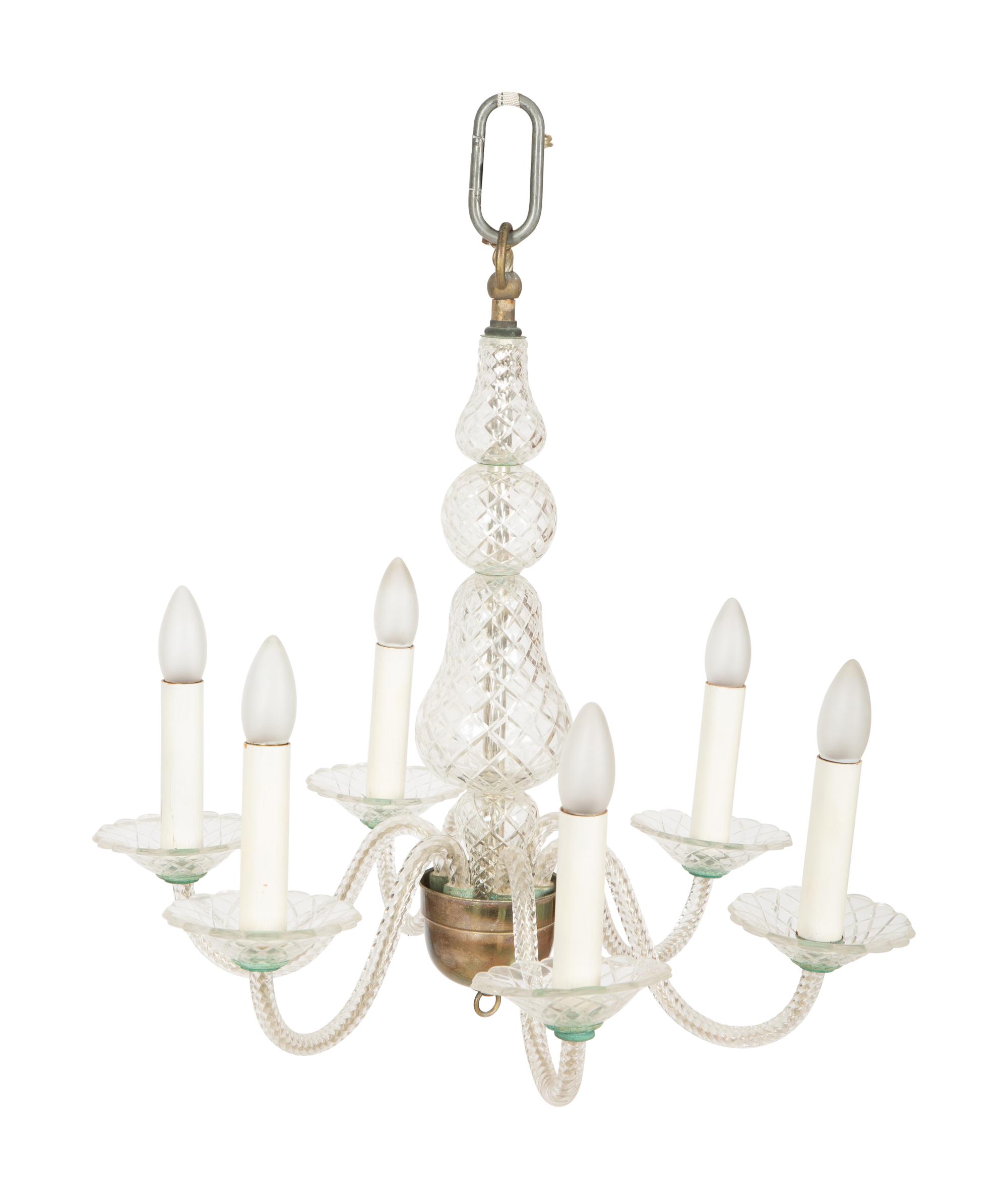 A Venetian Style Glass Six-Light Chandelier
