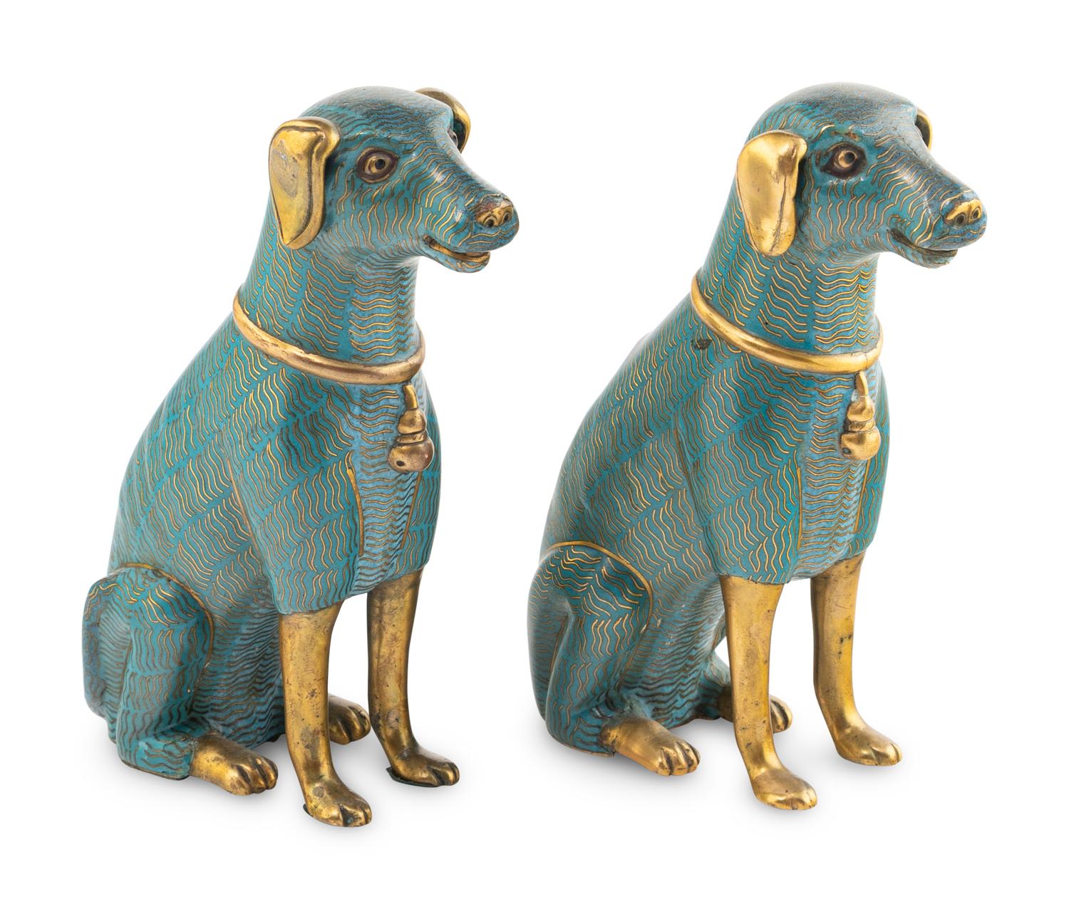A Pair of Chinese Cloisonné Enamel Figures of Dogs
