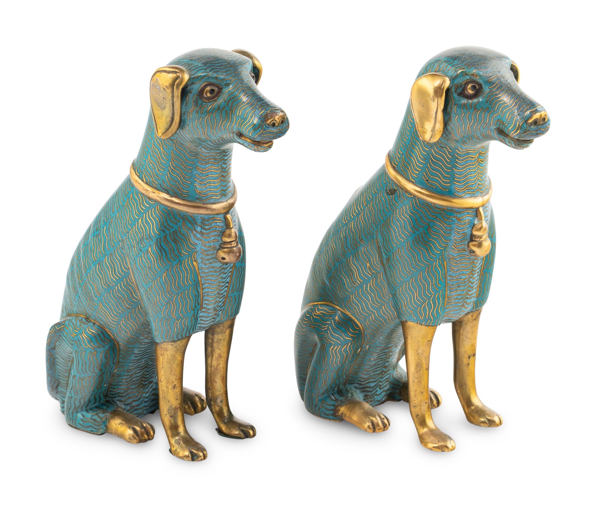 A Pair of Chinese Cloisonné Enamel Figures of Dogs
