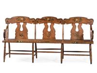 A Classical Stencil and Paint Decorated Triple-Back Bench