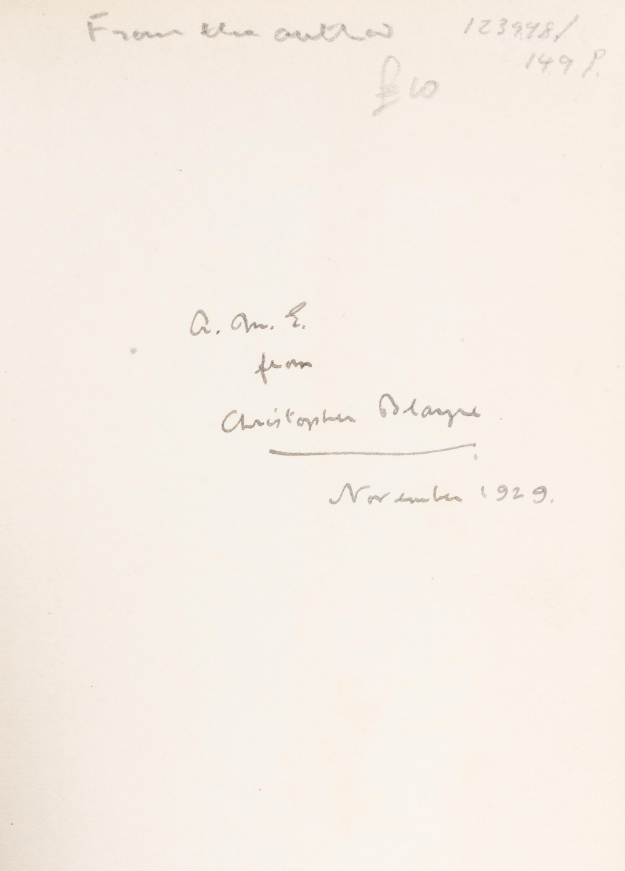 BLAYRE, CHRISTOPHER. The Purple Sapphie and Other Posthumous Papers. London, 1921. First edition, signed.
