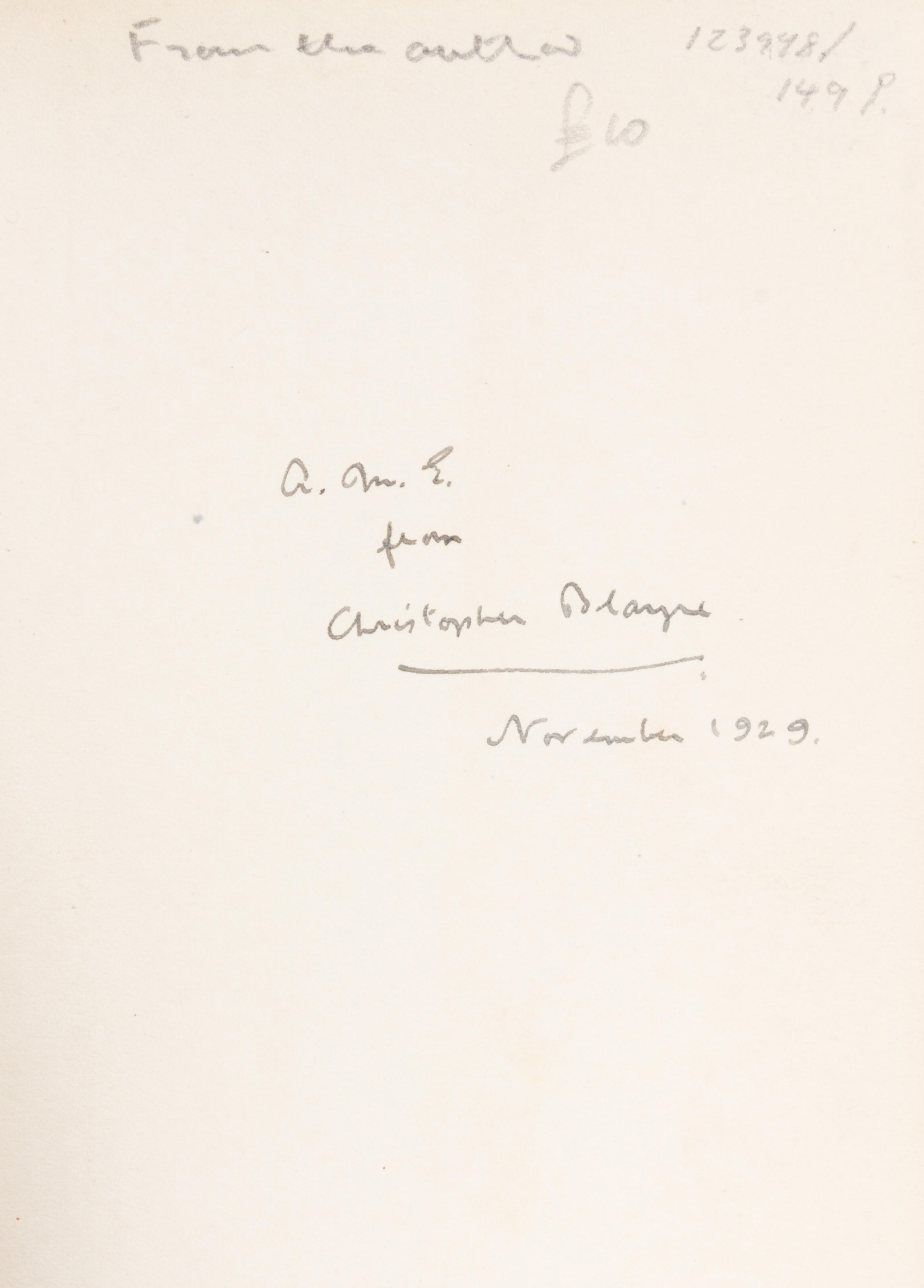 BLAYRE, CHRISTOPHER. The Purple Sapphie and Other Posthumous Papers. London, 1921. First edition, signed.