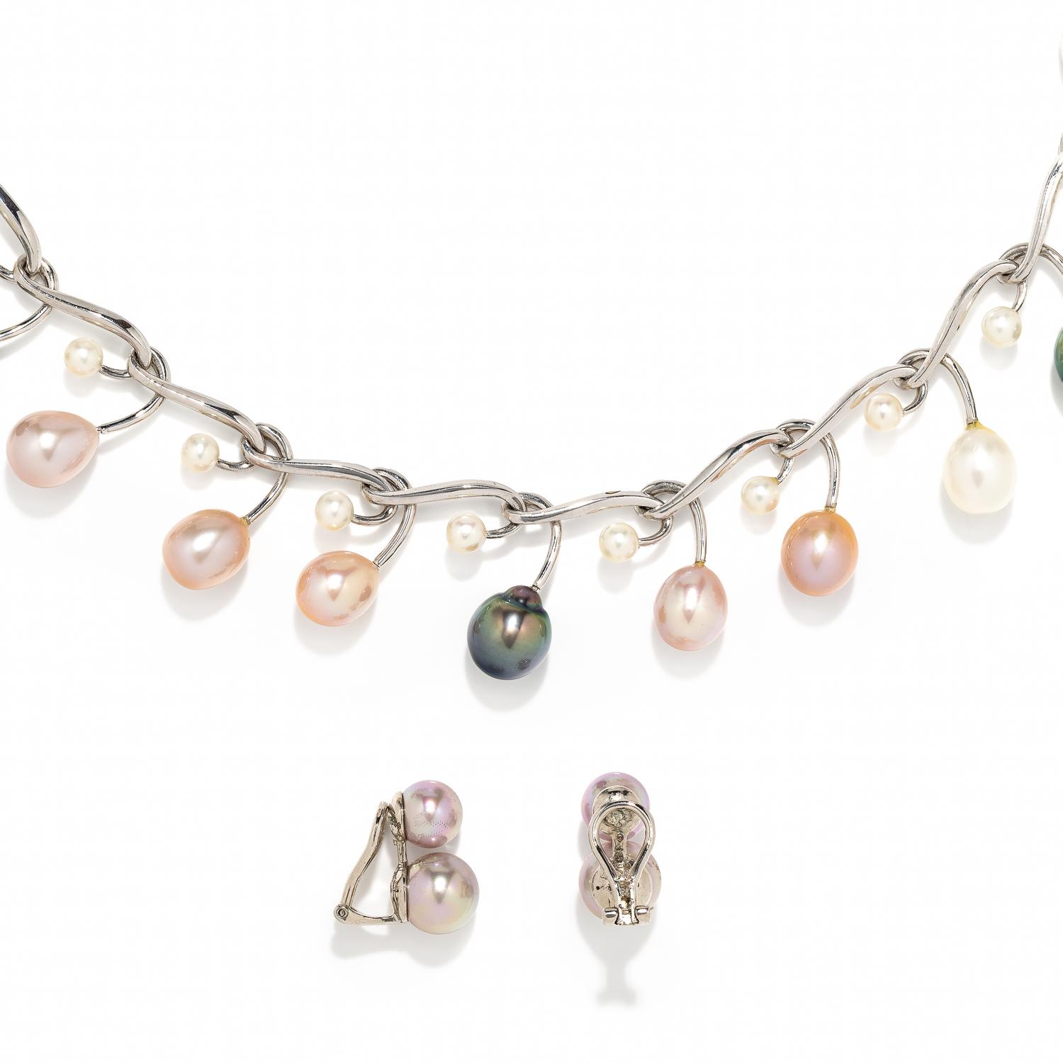 MULTICOLOR CULTURED PEARL NECKLACE AND EARRINGS