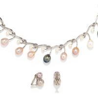MULTICOLOR CULTURED PEARL NECKLACE AND EARRINGS
