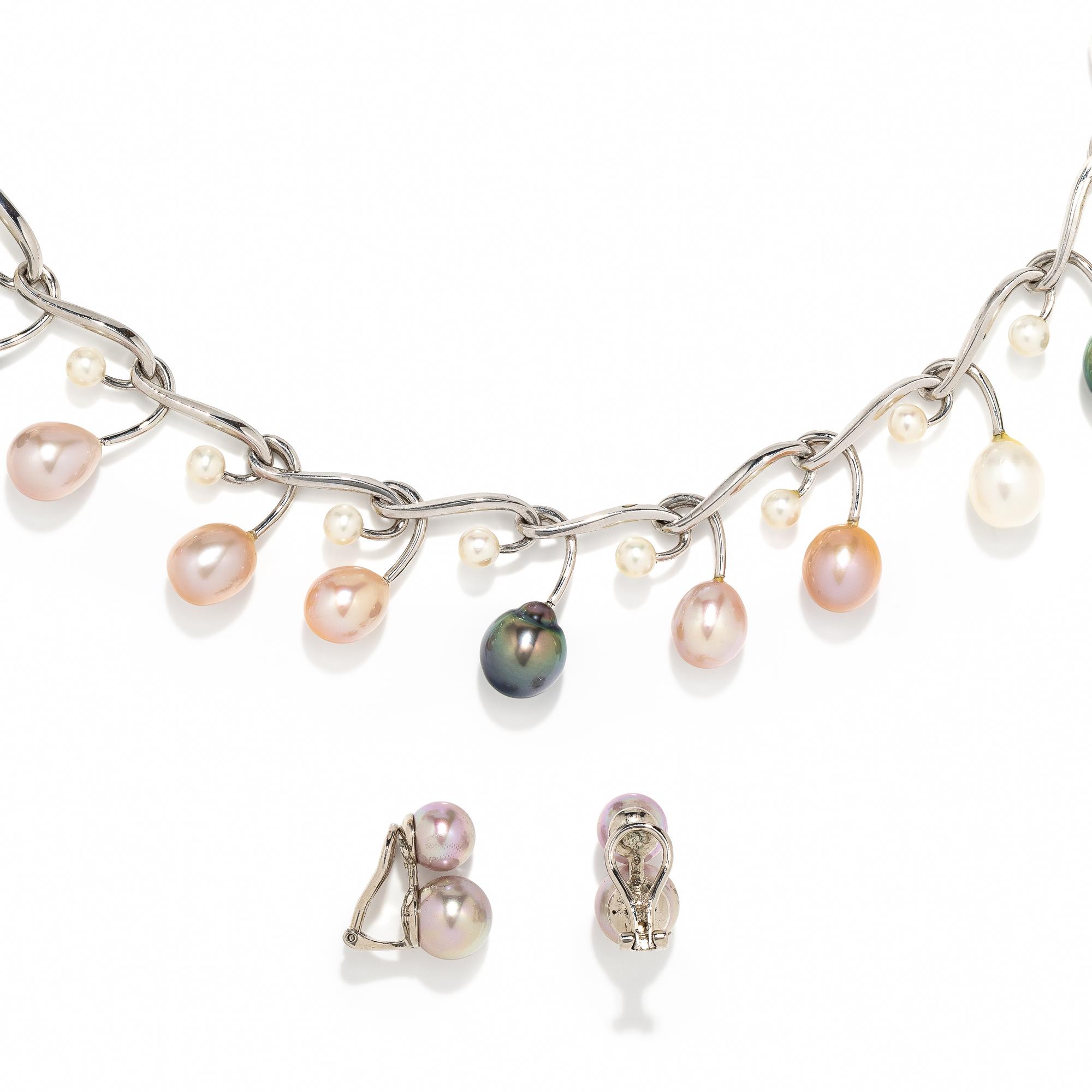 MULTICOLOR CULTURED PEARL NECKLACE AND EARRINGS