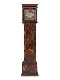 An English Black Japanned Tall Case Clock