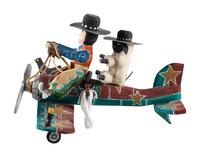 Carved and Painted Airplane, with Cowboy Pilot and Sheep Copilot