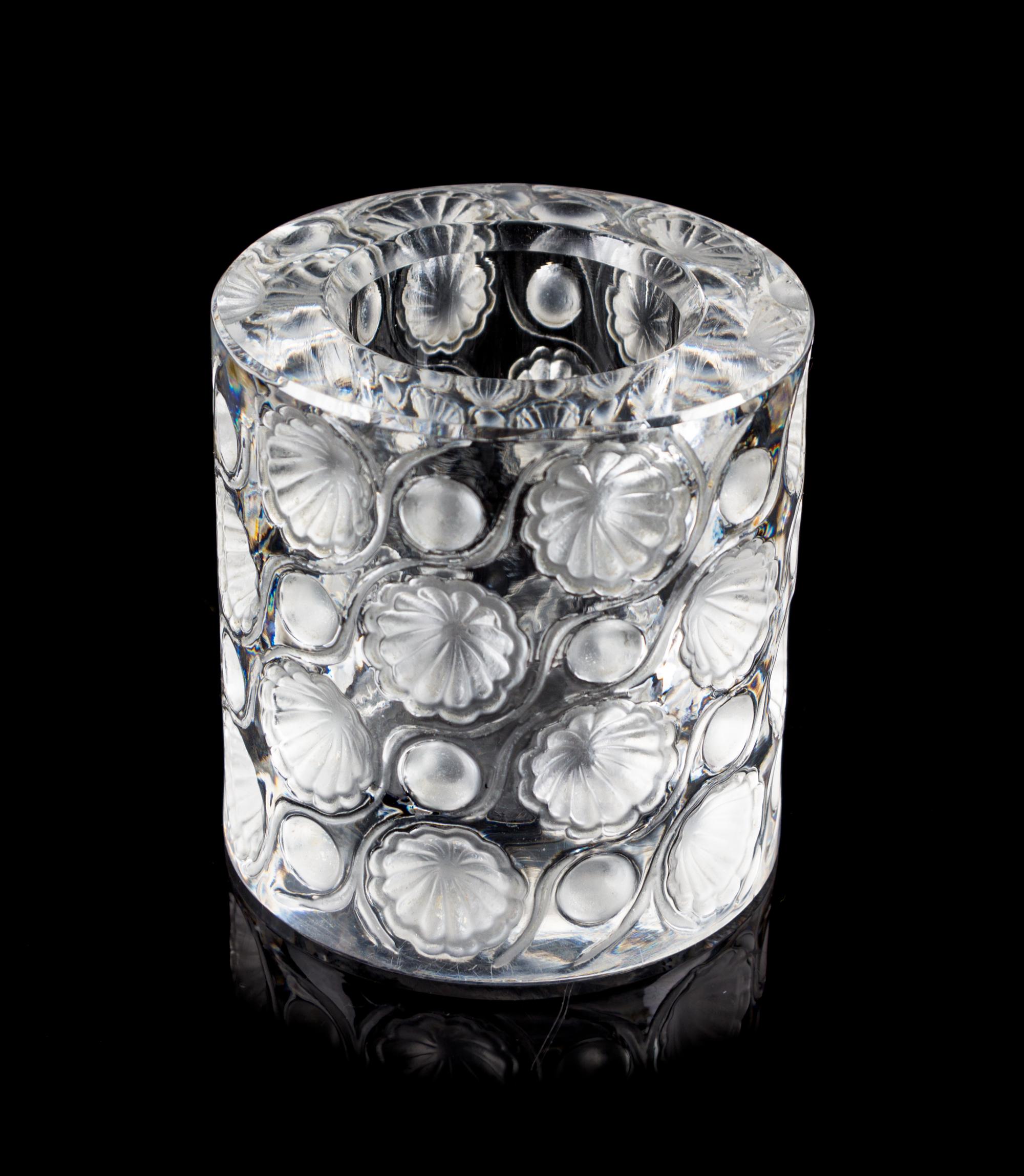 A Lalique Molded and Frosted Glass Vase Height 3 inches. — SECOND HALF 20TH CENTURY