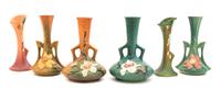 Three Pairs of Roseville Bud Vases Height of tallest pair 7 1/2 inches.