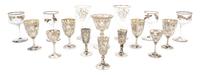A Group of Silver Overlay Glass Stemware Height of tallest 5 1/4 inches.