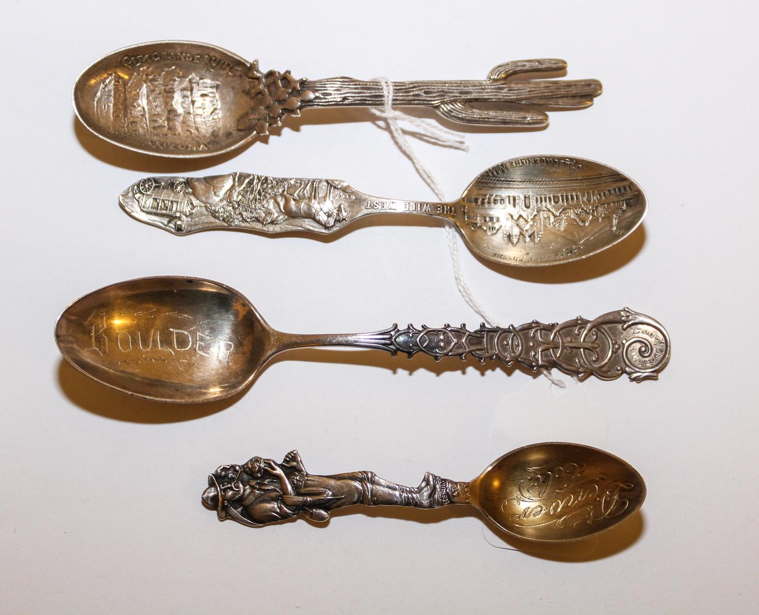 A Group of Four Silver Souvenir Spoons, Various Makers, 19th Century, of "American West" interest.