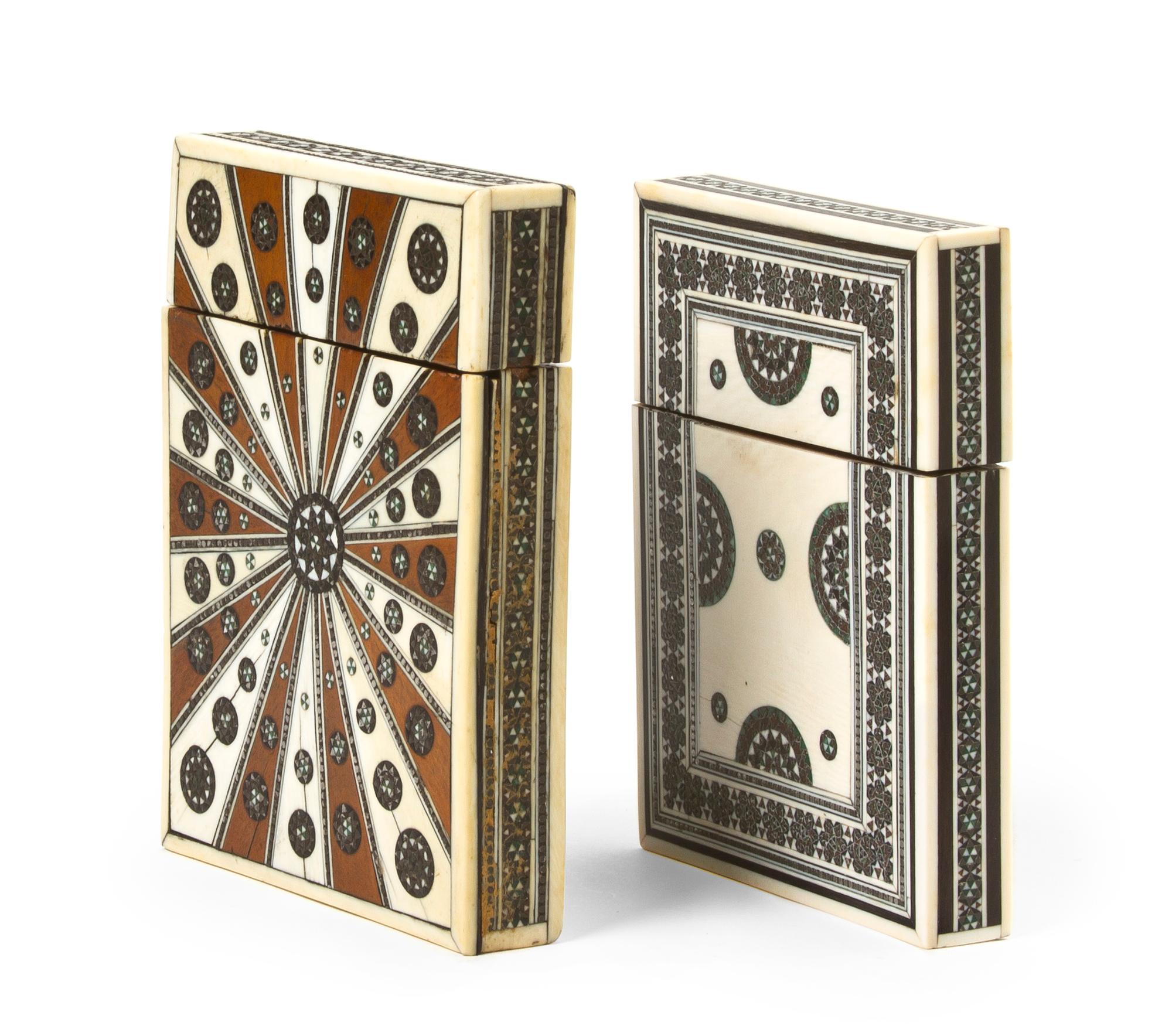 Two Ivory Veneered Card Cases, Height 4 1/4 inches.