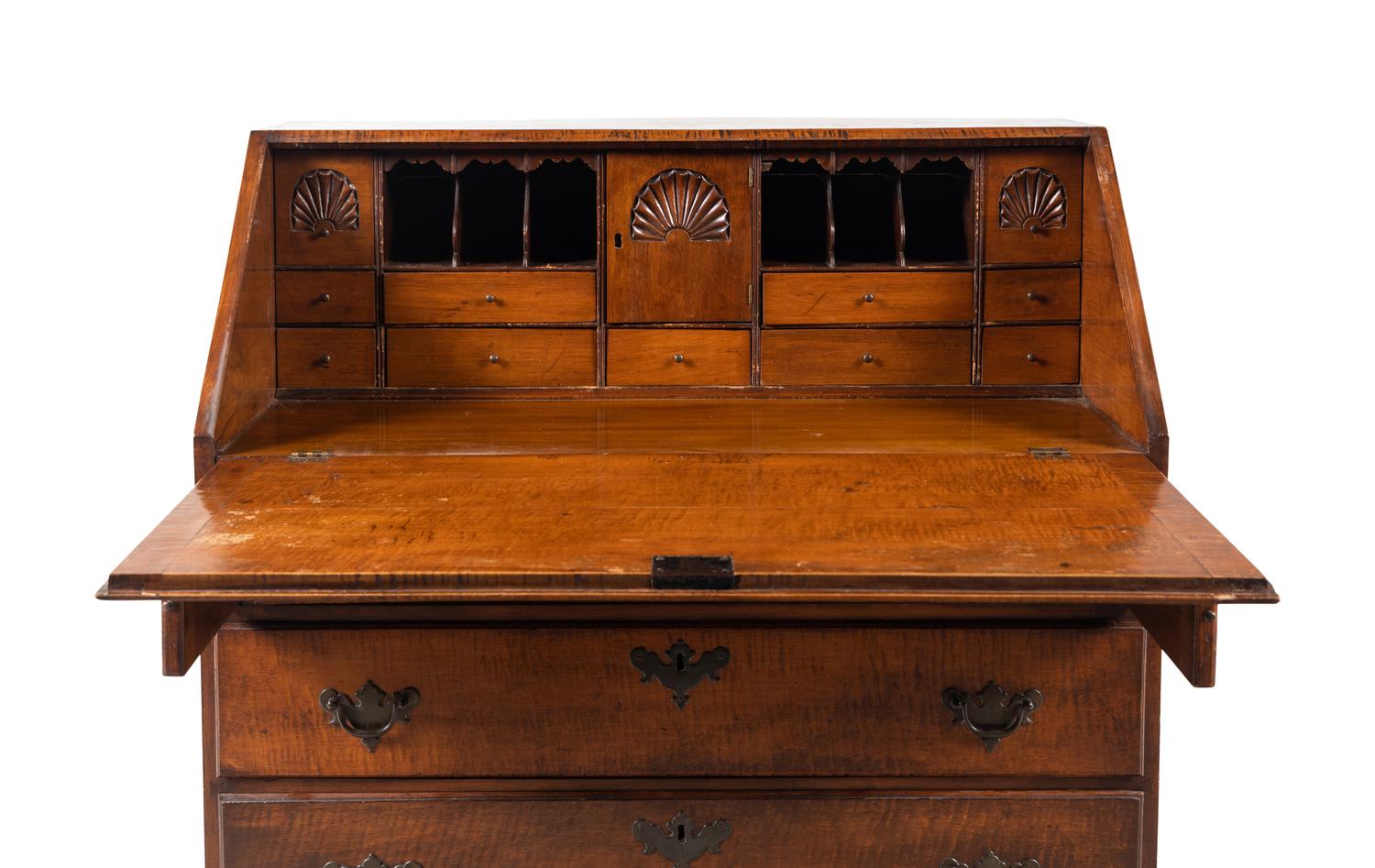 A Chippendale Tiger Maple Slant Front Desk