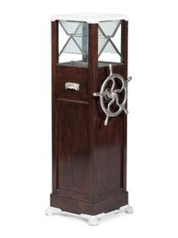 An Enameled Metal Mounted Walnut Floor Model Ticket Shredder