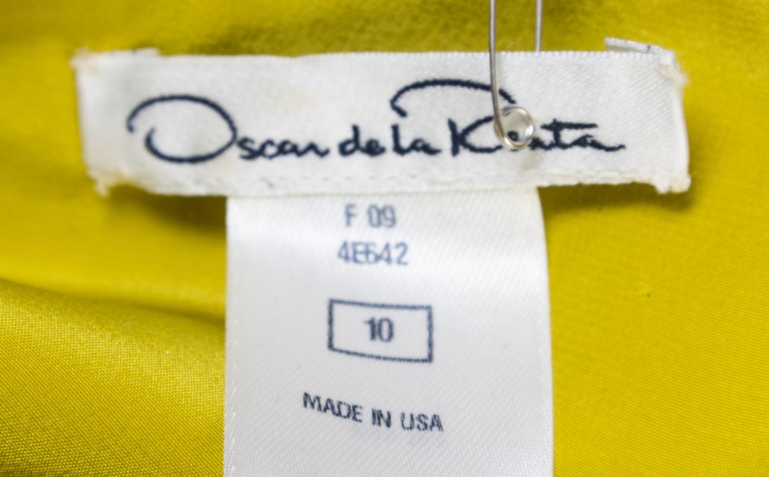 An Oscar de la Renta Chartreuse Silk Dress, Size 10.