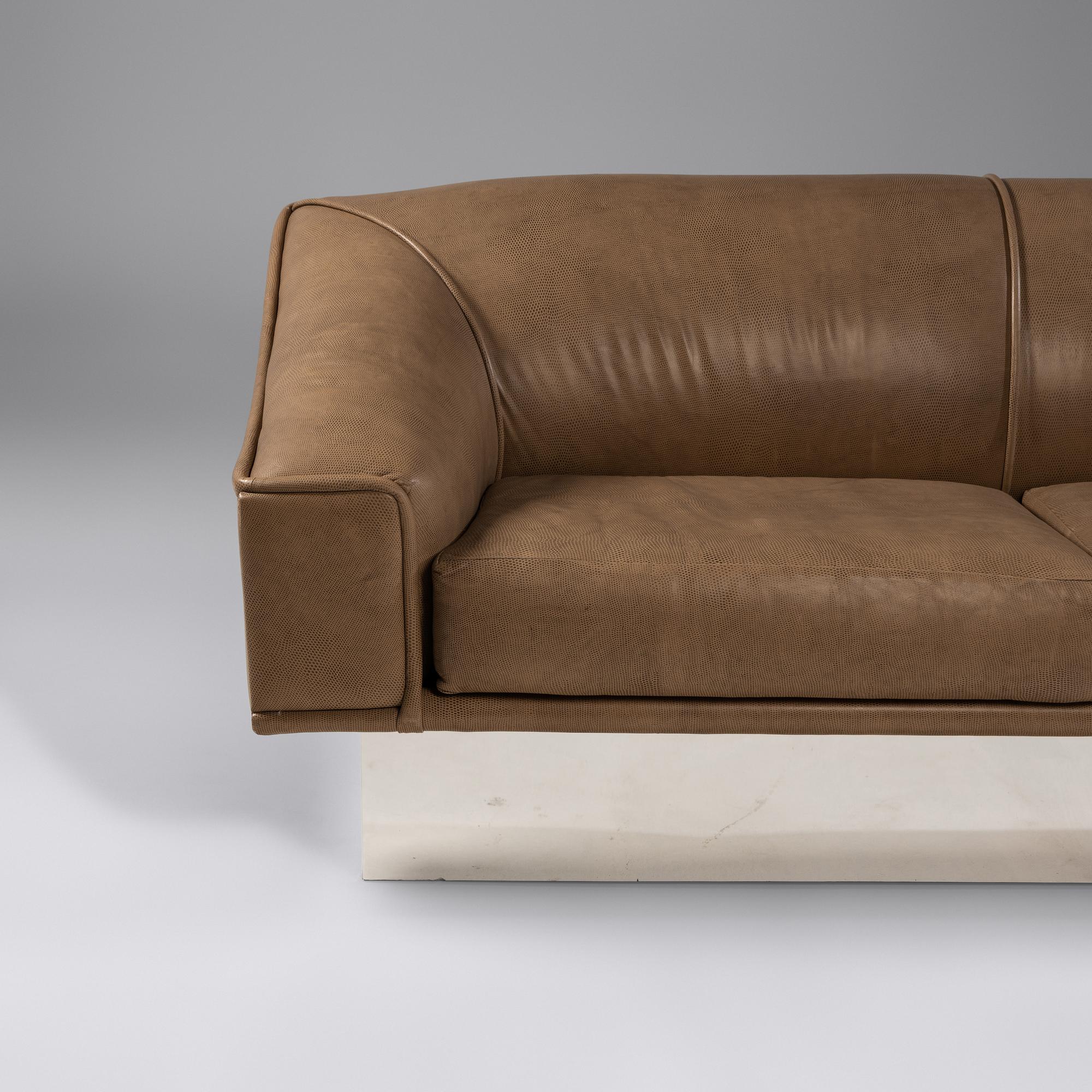 Faux-Leather Sofa with Chrome Base