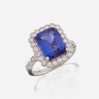 A tanzanite, diamond, and white gold ring