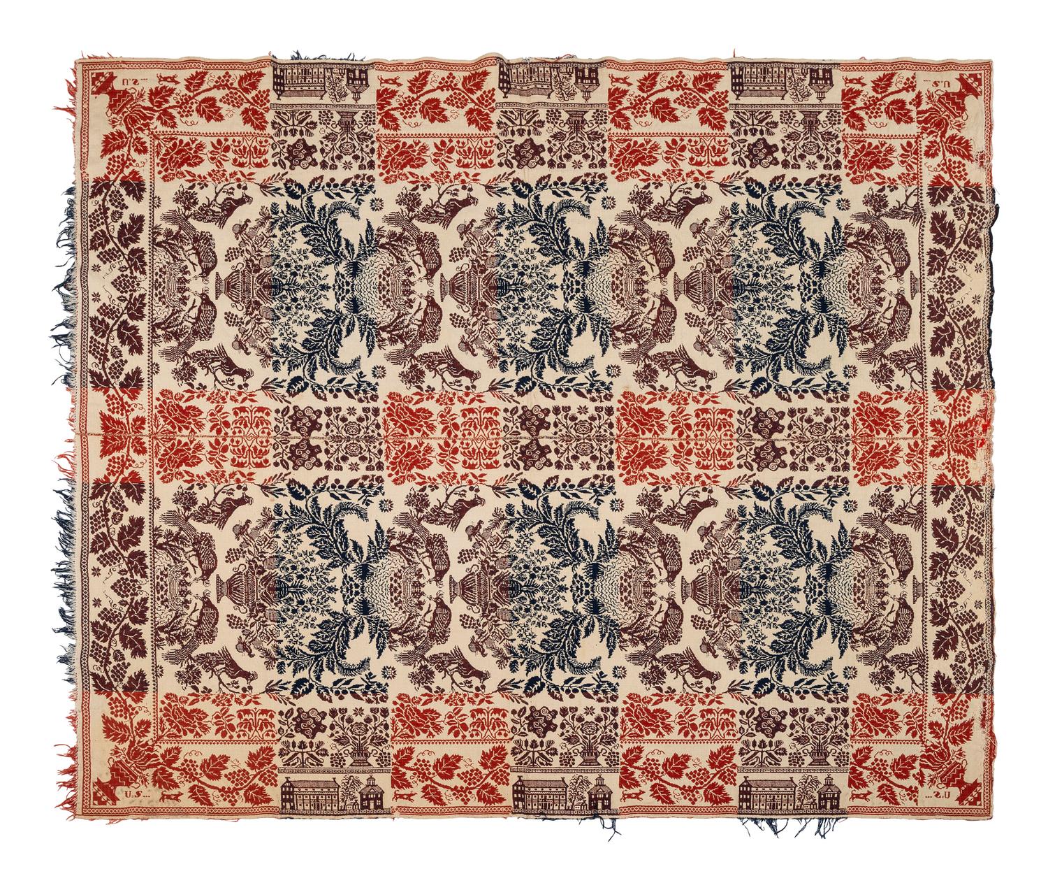 A Red, White, and Blue Patriotic Jacquard Woven Coverlet