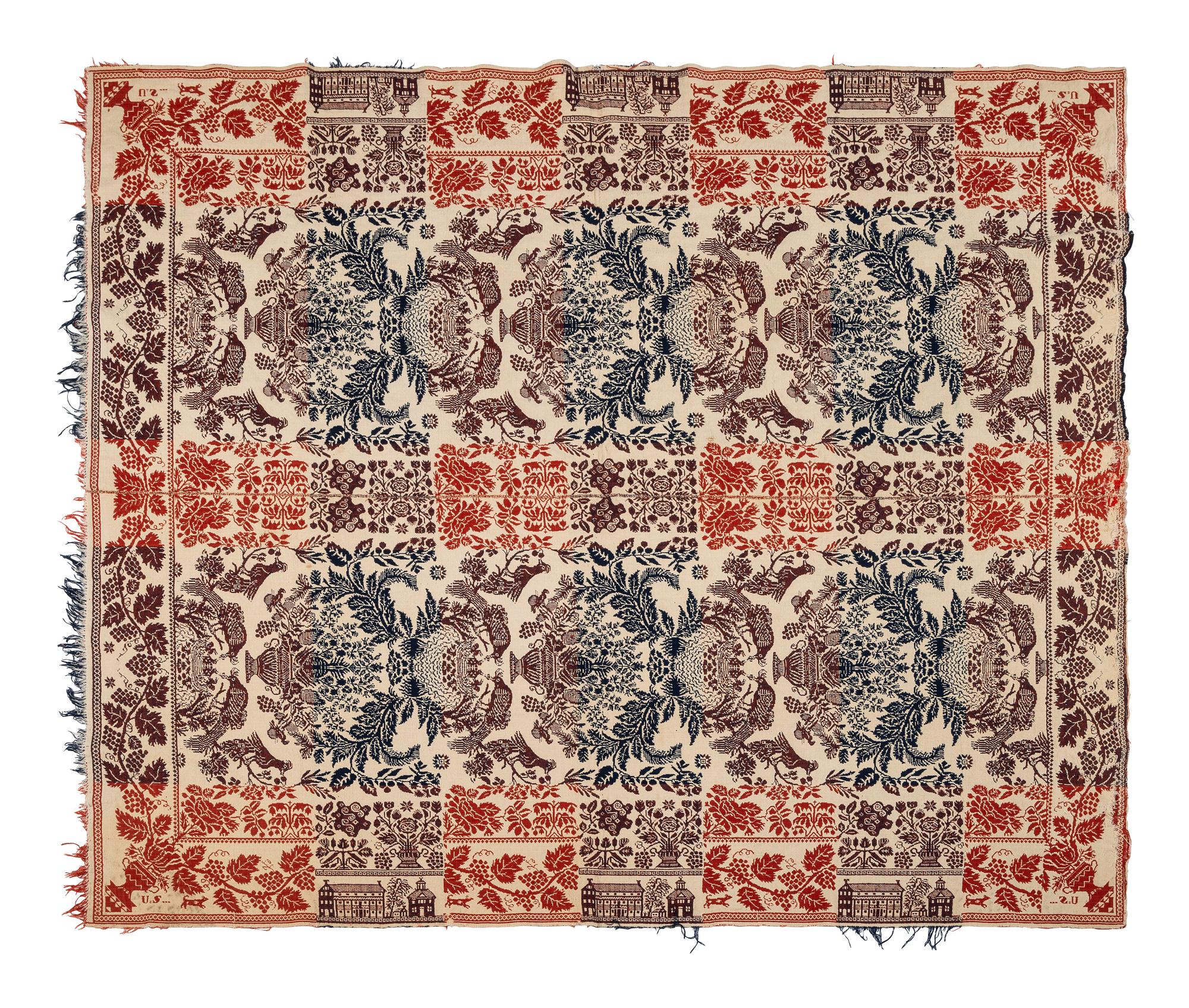 A Red, White, and Blue Patriotic Jacquard Woven Coverlet
