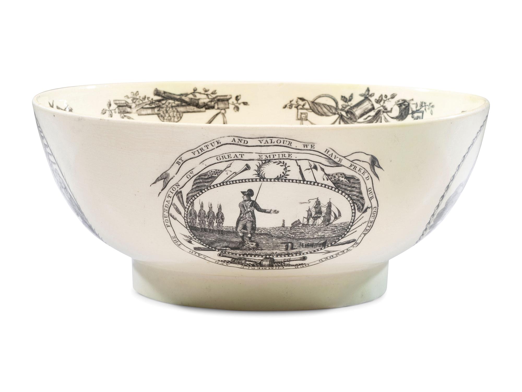 A Liverpool Transfer-Printed Creamware 'John Adams' Punch Bowl