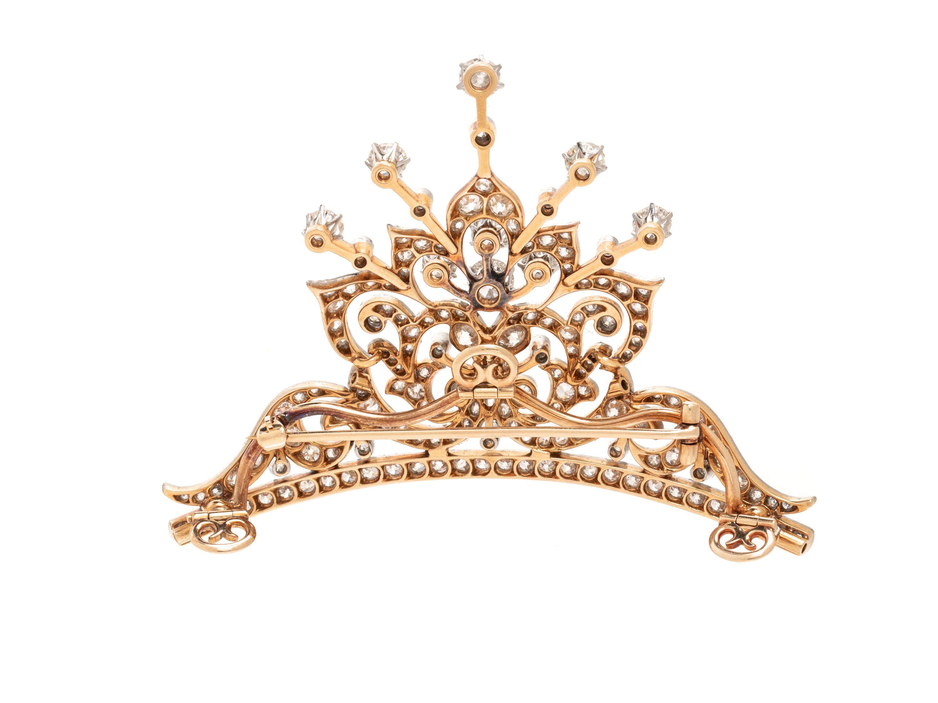 ANTIQUE, PLATINUM-TOPPED GOLD AND DIAMOND TIARA BROOCH