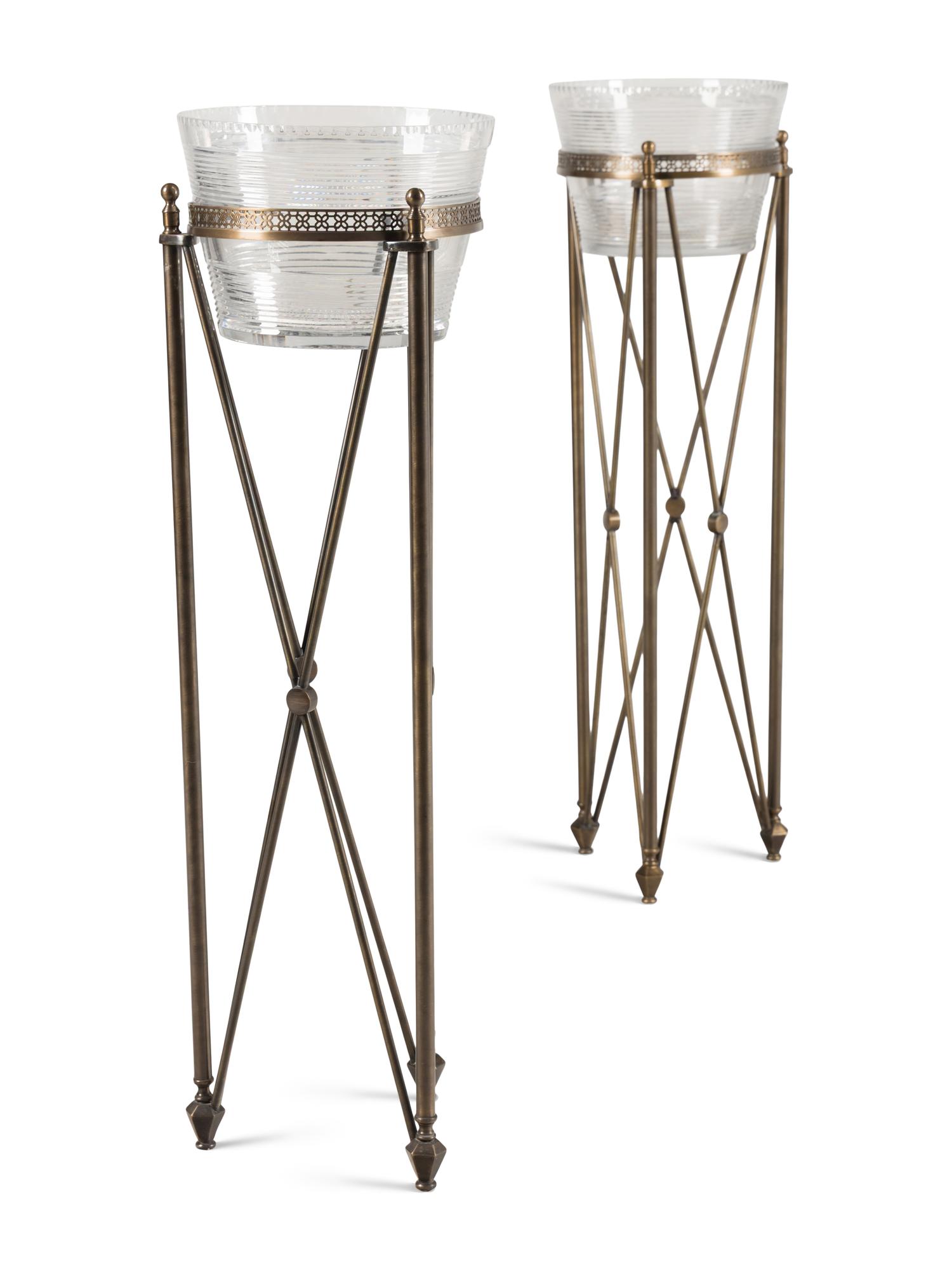 A Pair of Neoclassical Style Cut Glass and Brass Jardinière Stands