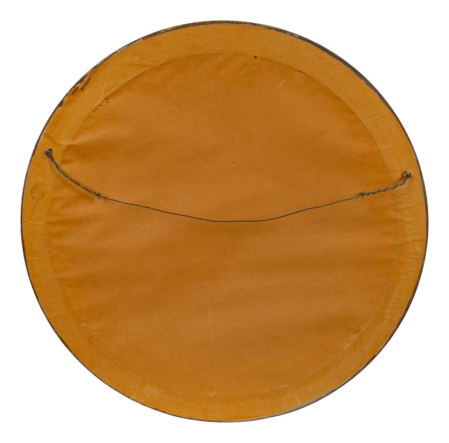 A Chinese Framed Blue Ground Embroidered Silk Panel Diameter 13 1/2 inches.