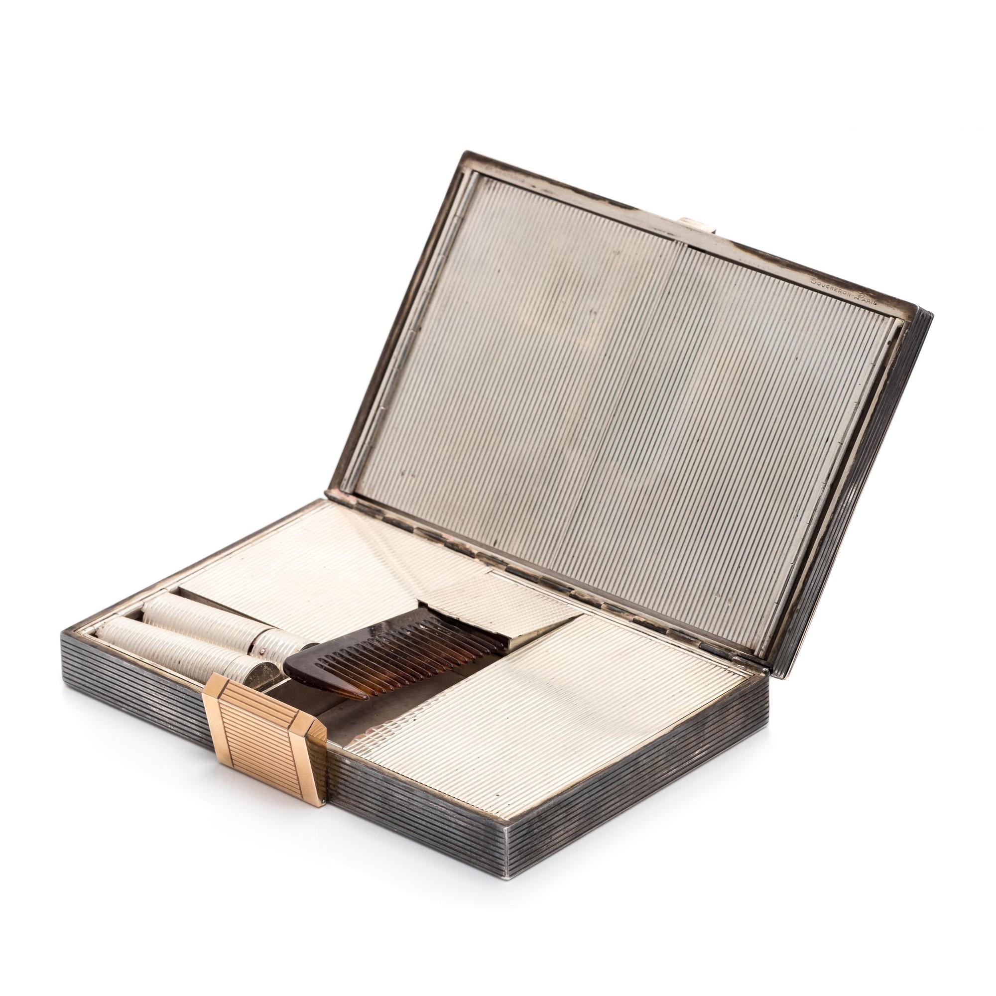 Boucheron, Gold and Ruby Floral Motif Compact with Carrying Case