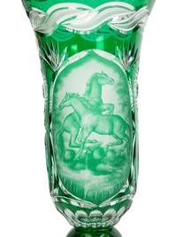 Two Continental Color Cut-to-Clear Glass Vases and a Cut Glass Pitcher — 20TH CENTURY