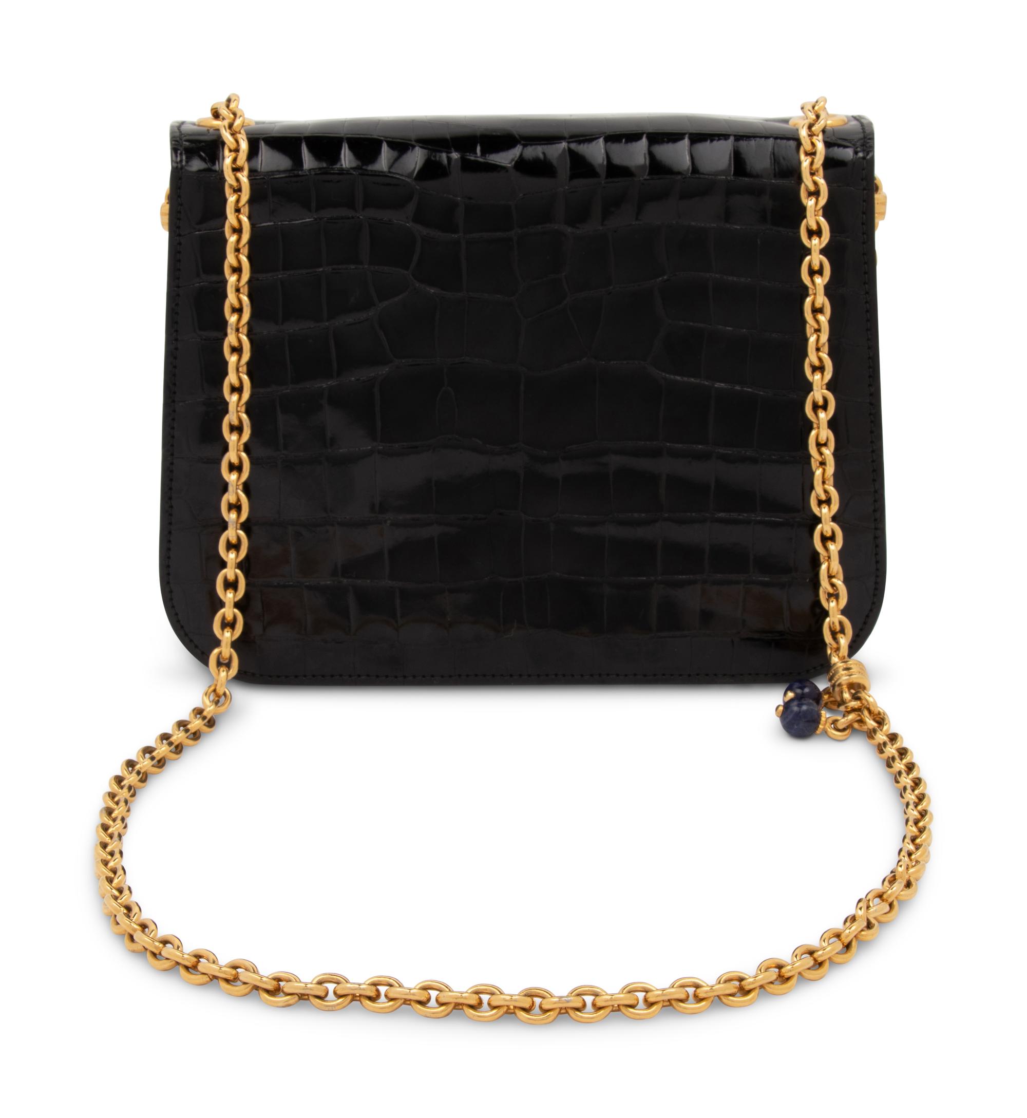Gucci Black Crocodile Flap Bag with Gold-tone Chain, 1970-80s
