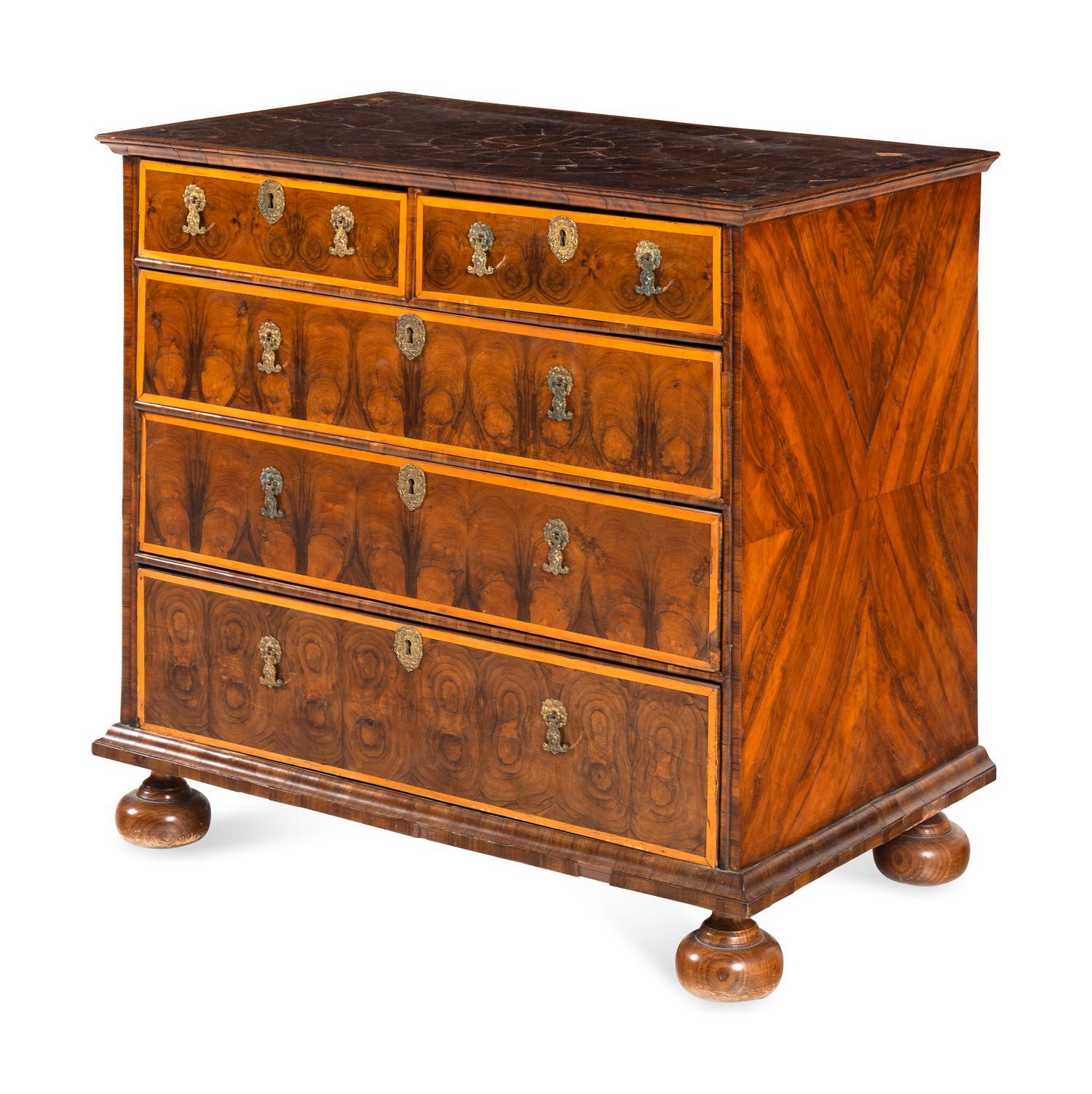 A William and Mary Oyster Veneered Chest of Drawers