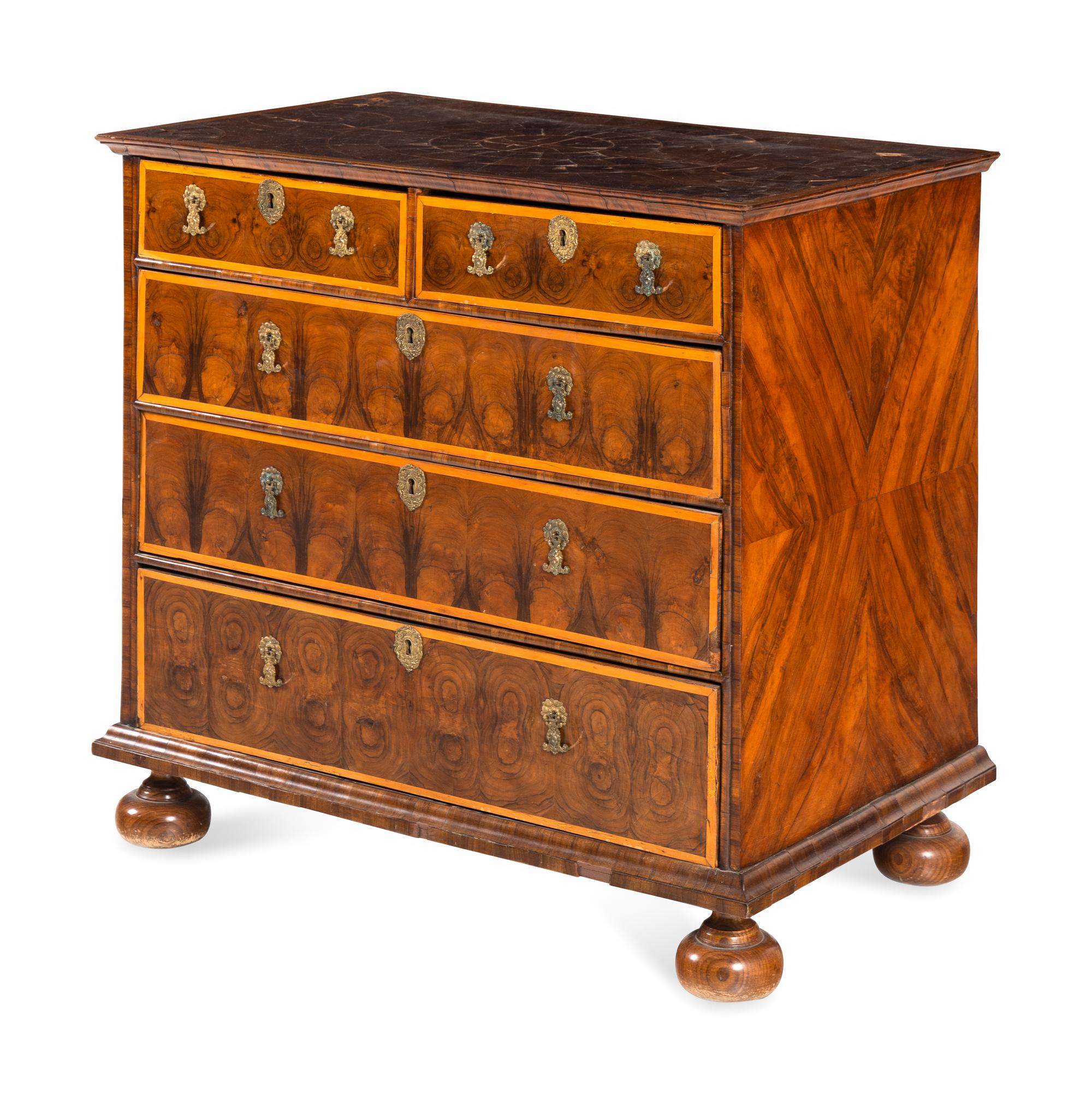 A William and Mary Oyster Veneered Chest of Drawers