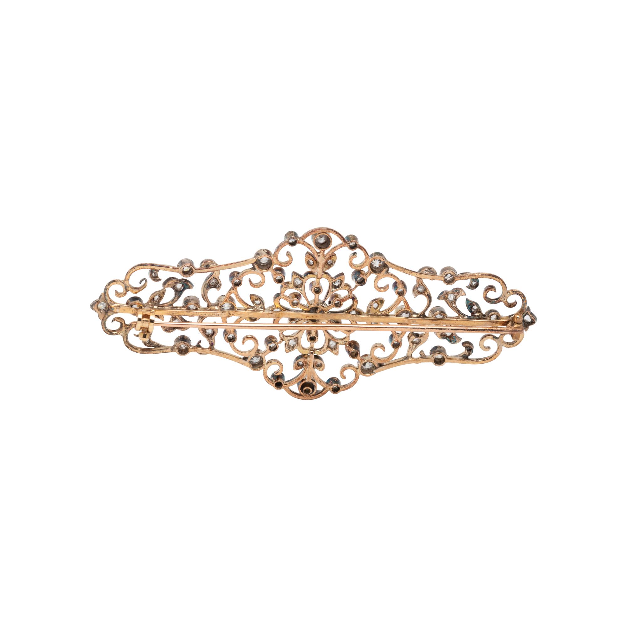 ANTIQUE, SILVER-TOPPED-GOLD AND DIAMOND BROOCH