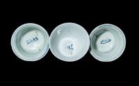 Three Chinese Blue and White Porcelain Cups