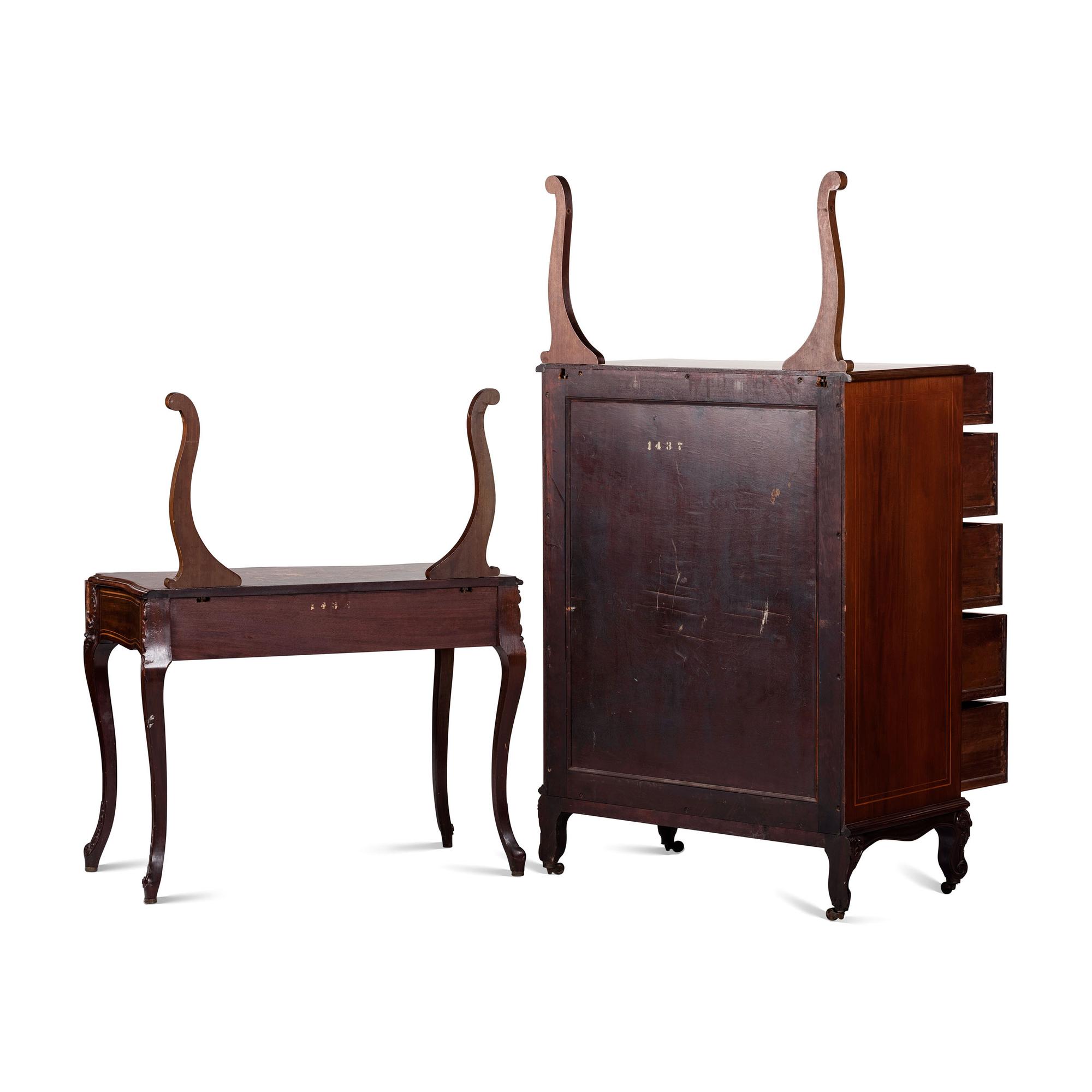 An Aesthetic Movement Mahogany, Inlay and Mother of Pearl Bedroom Set from Katherine Graham's Estate