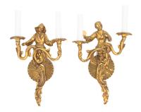 A Pair of Gilt Bronze Two-Light Figural Sconces Height 16 inches. — EARLY 20TH CENTURY