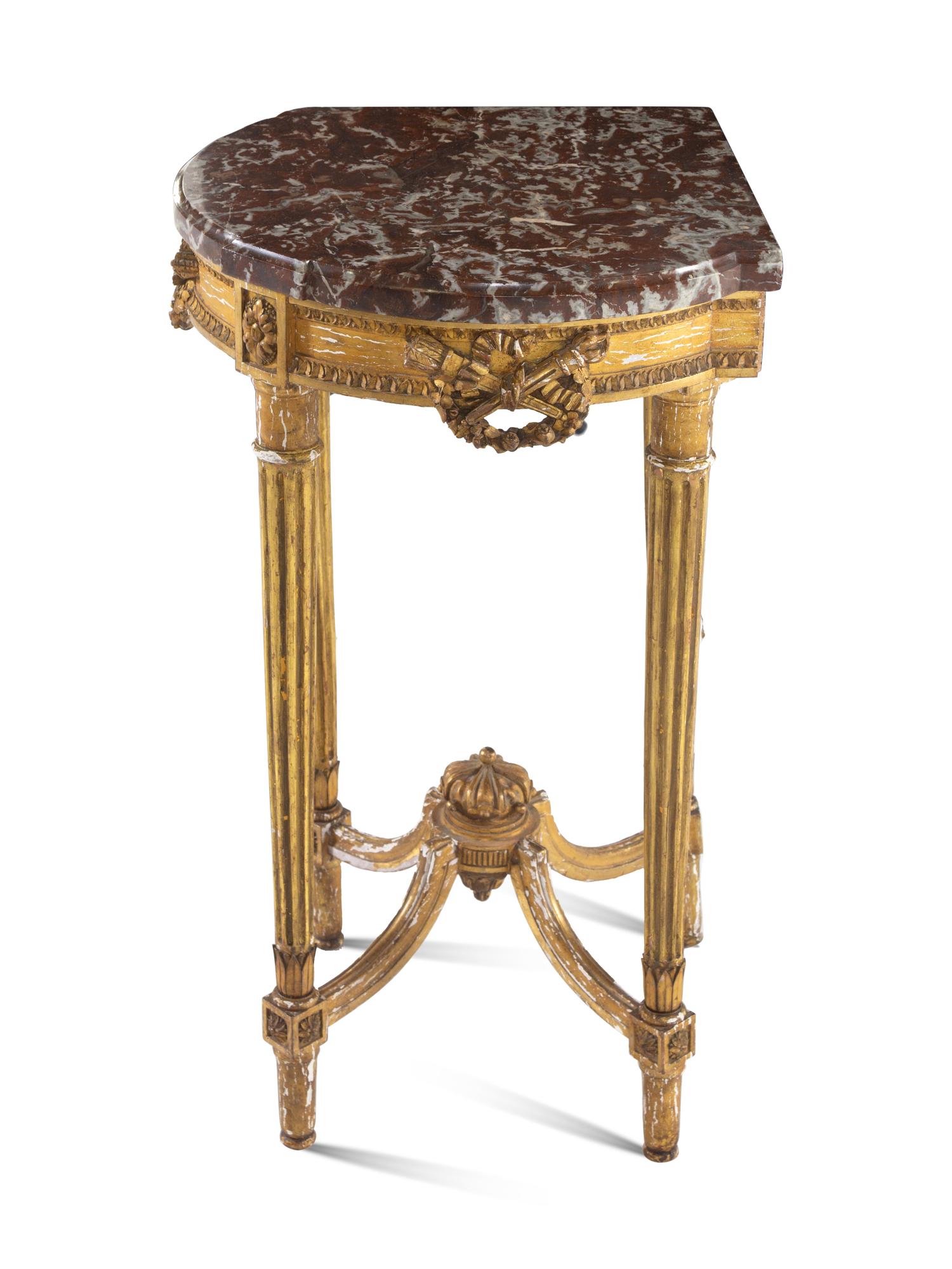 A Louis XVI Style Giltwood Corner Table