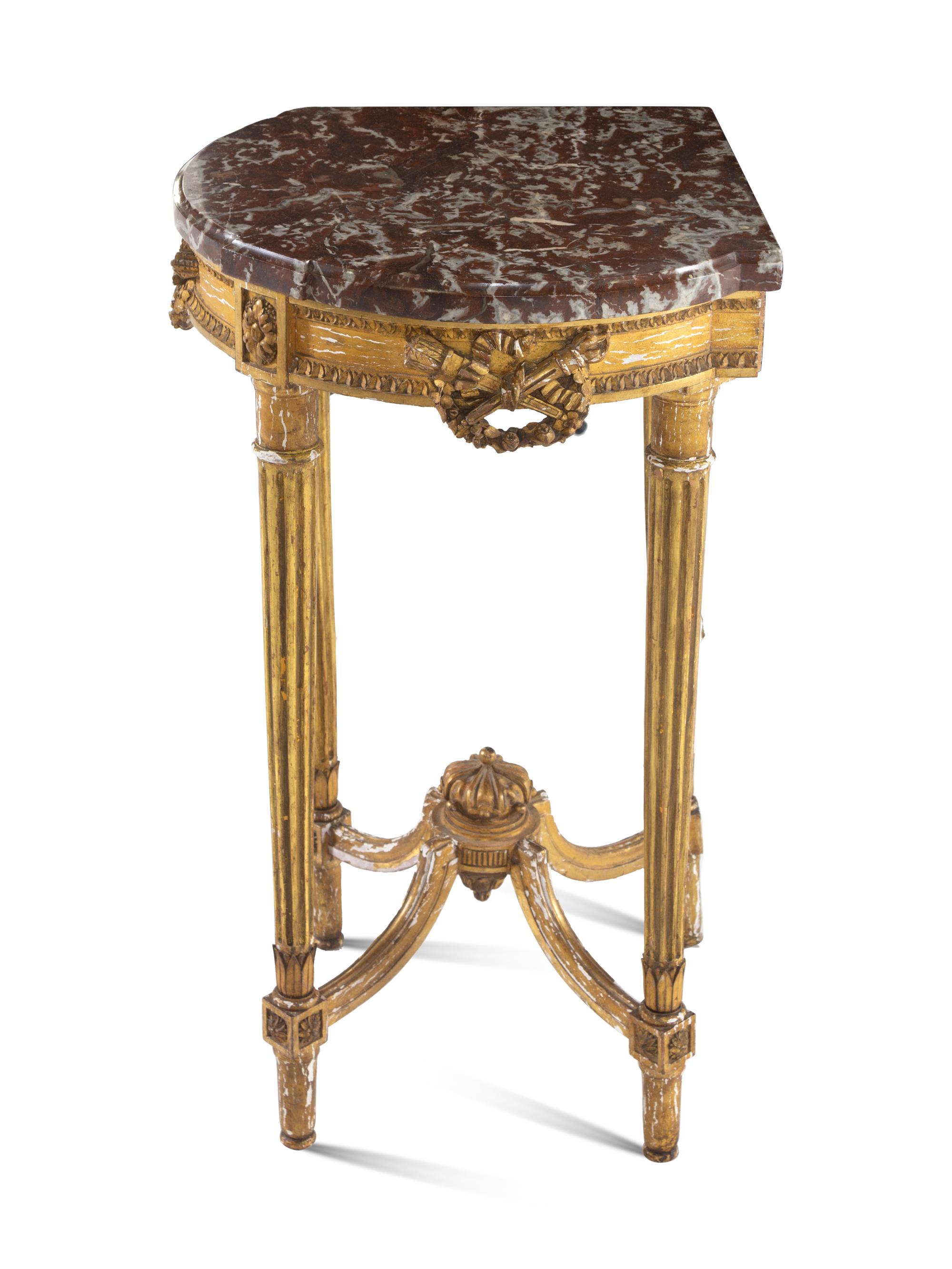 A Louis XVI Style Giltwood Corner Table