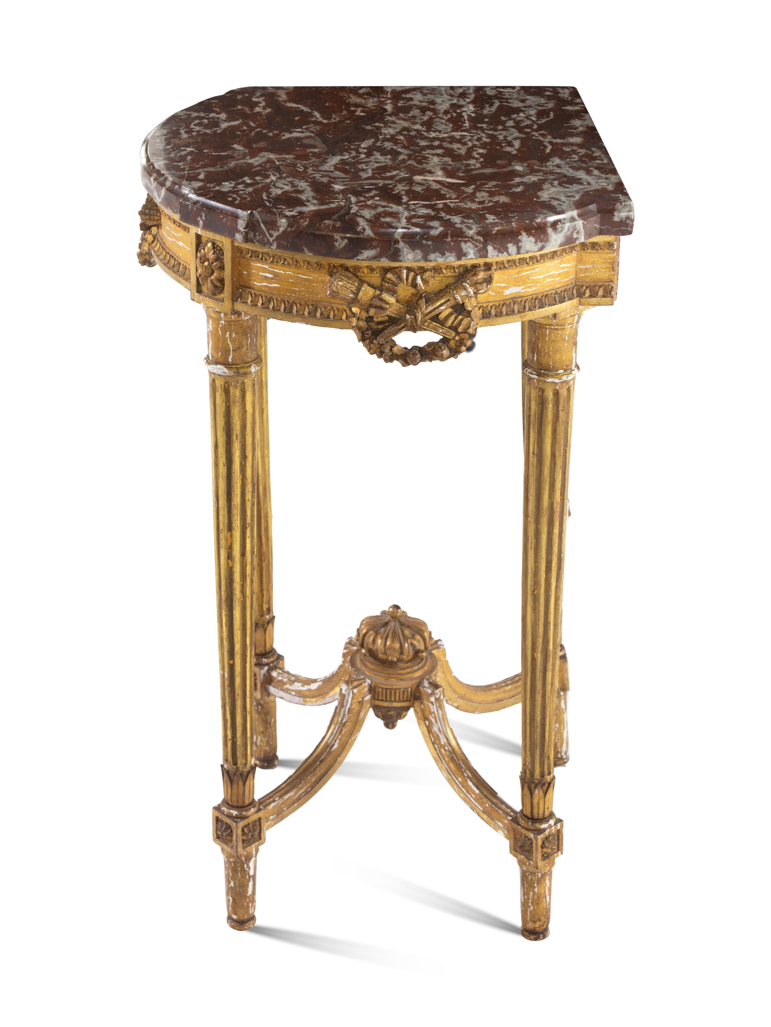 A Louis XVI Style Giltwood Corner Table