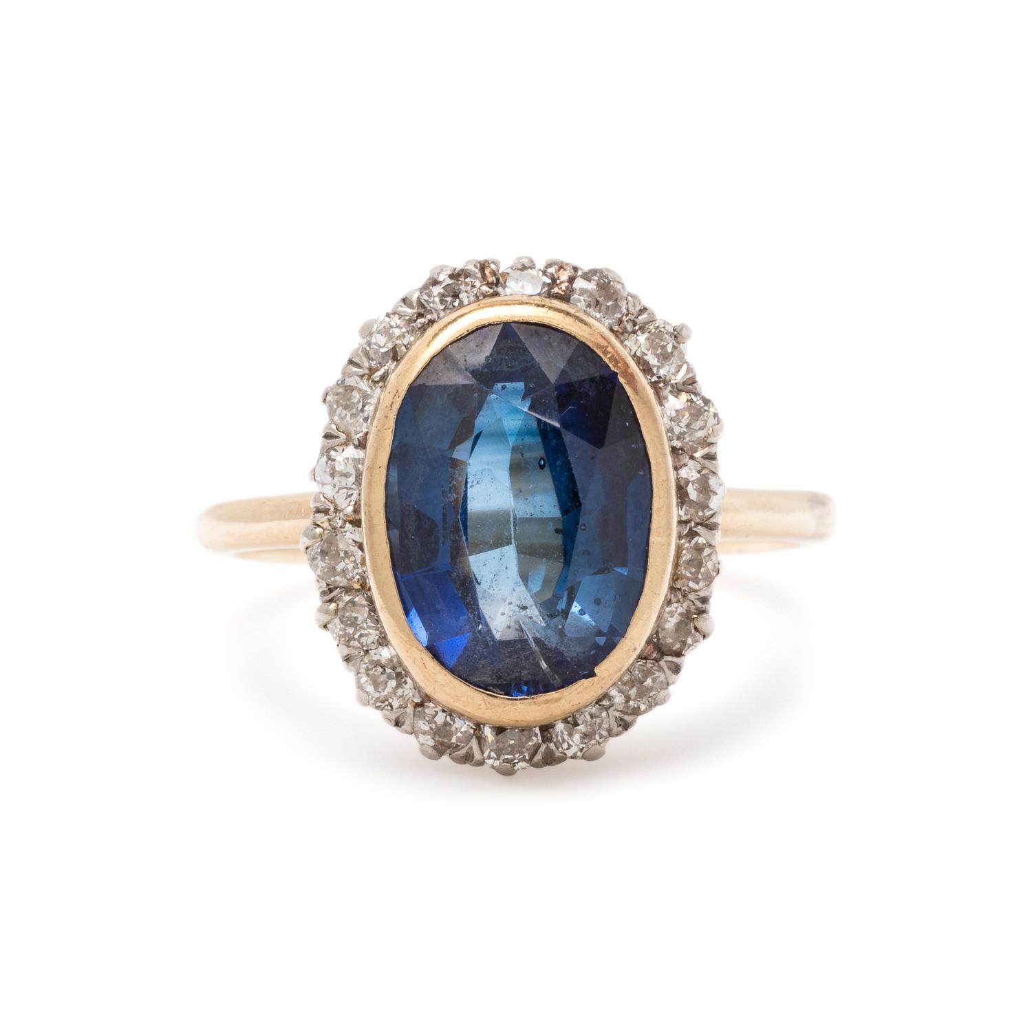 SYNTHETIC SAPPHIRE AND DIAMOND RING