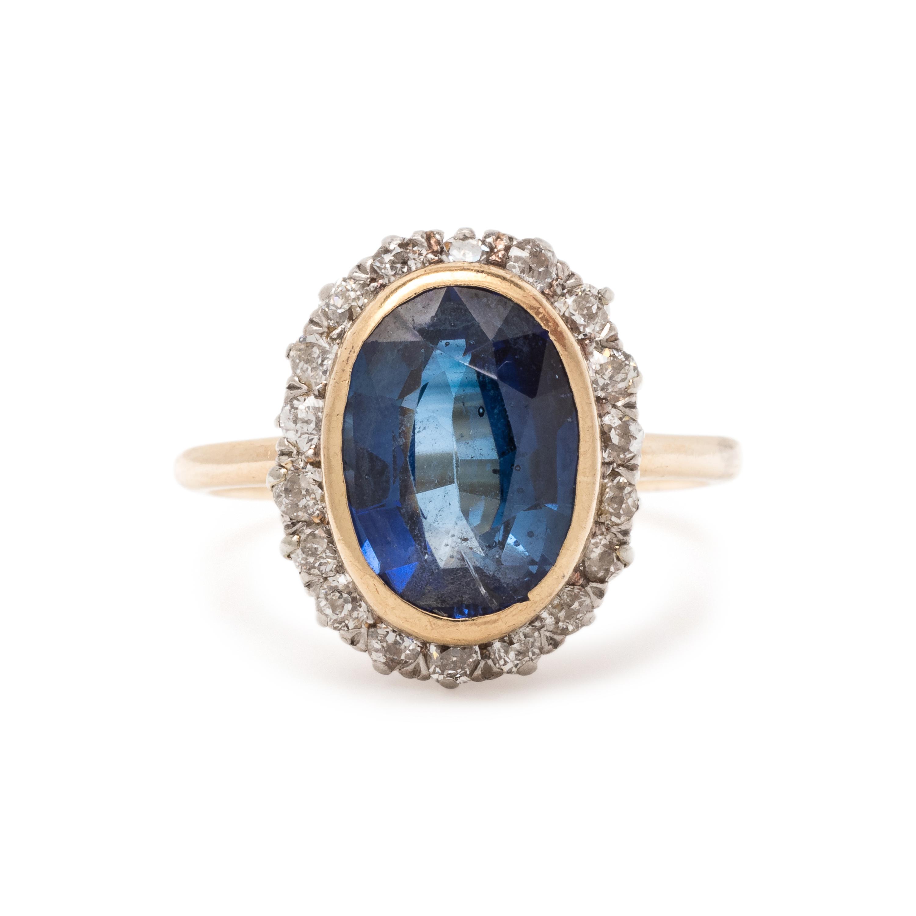 SYNTHETIC SAPPHIRE AND DIAMOND RING