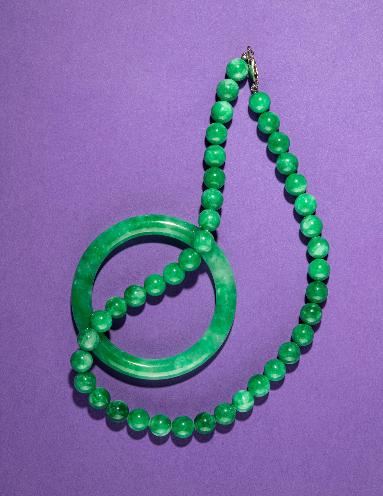 A Jadeite Bead Necklace and Bangle