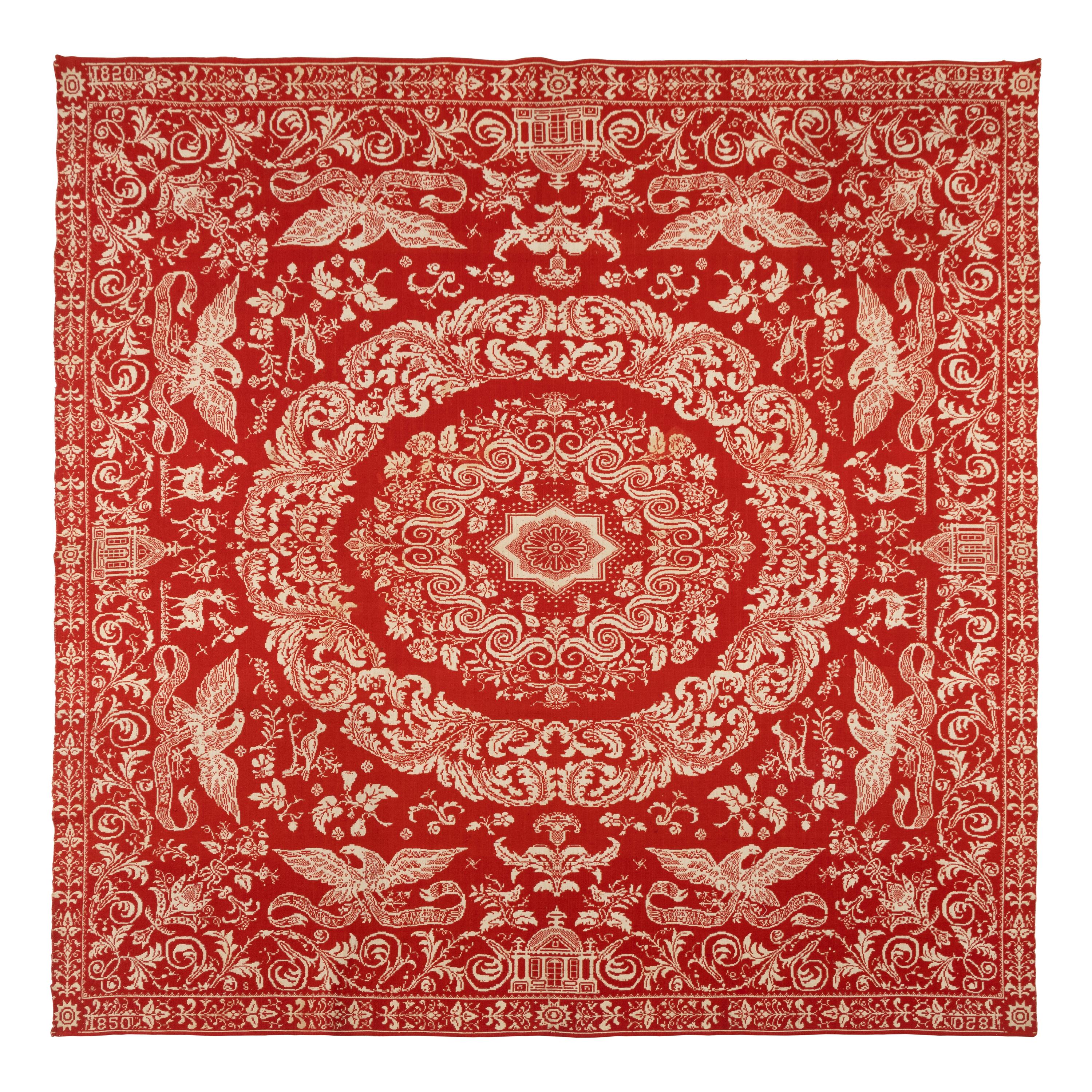 A Jacquard Woven Cotton and Wool Coverlet