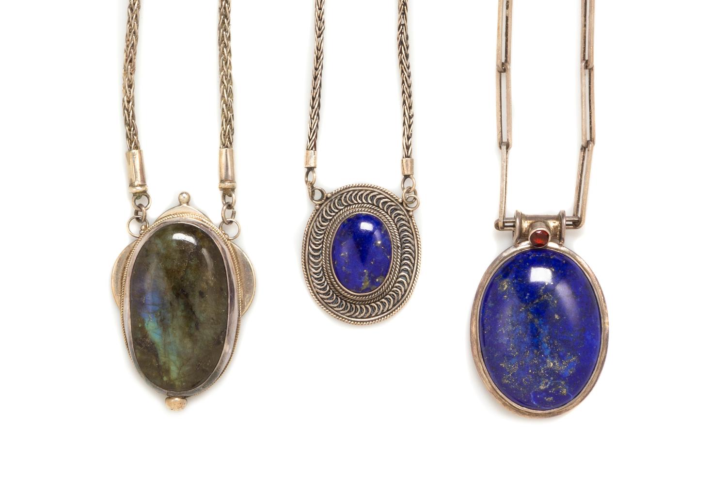 A Collection of Silver, Hardstone and Gemstone Necklaces,